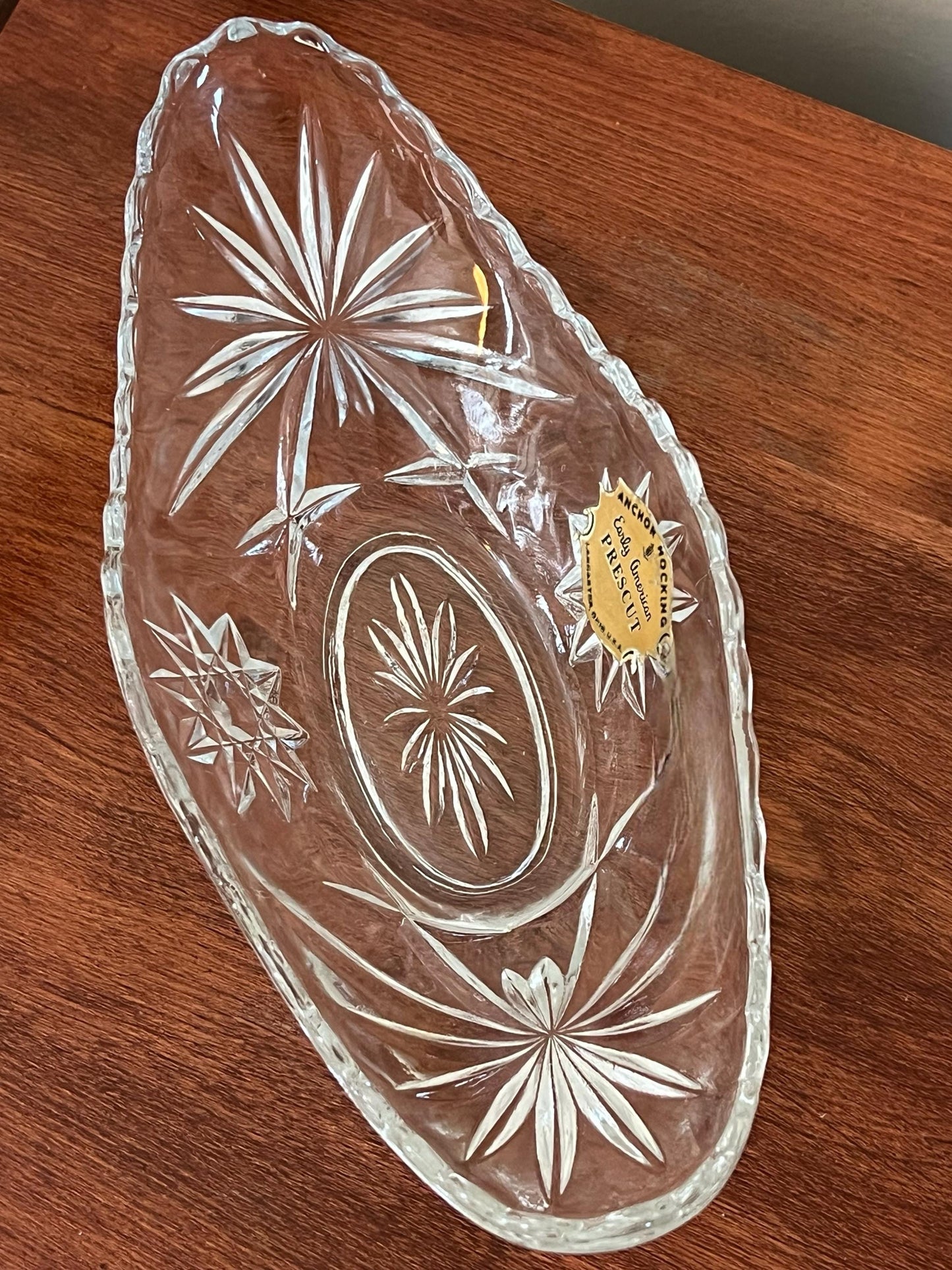 Vintage Anchor Hocking Crystal Gondola Dish: Star of David Design