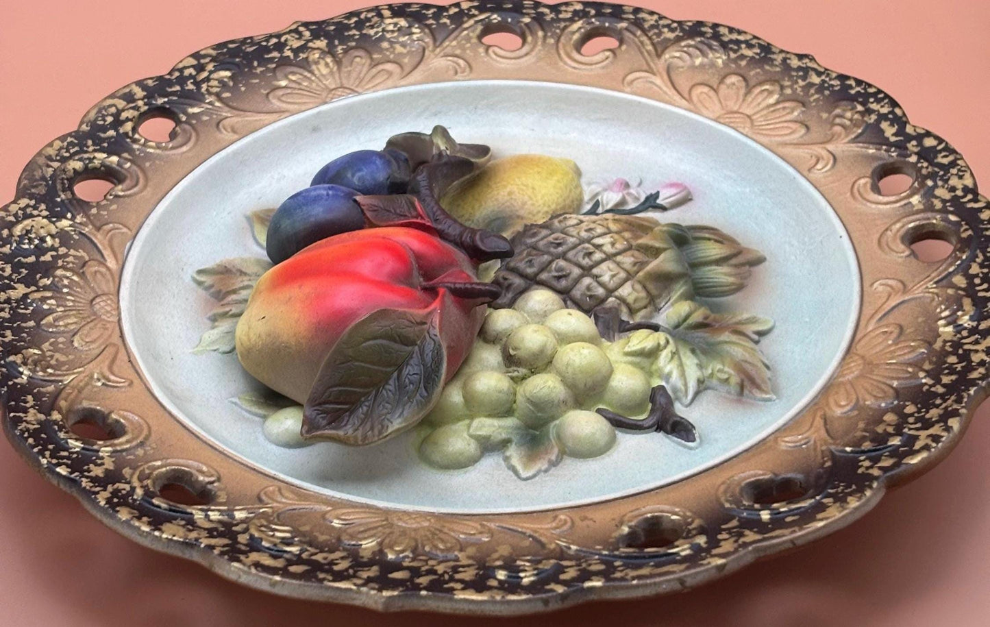 Vintage Napcoware Plate Chalkware 3D Plate Fruit #C7092 Lover Antiques and Vintage