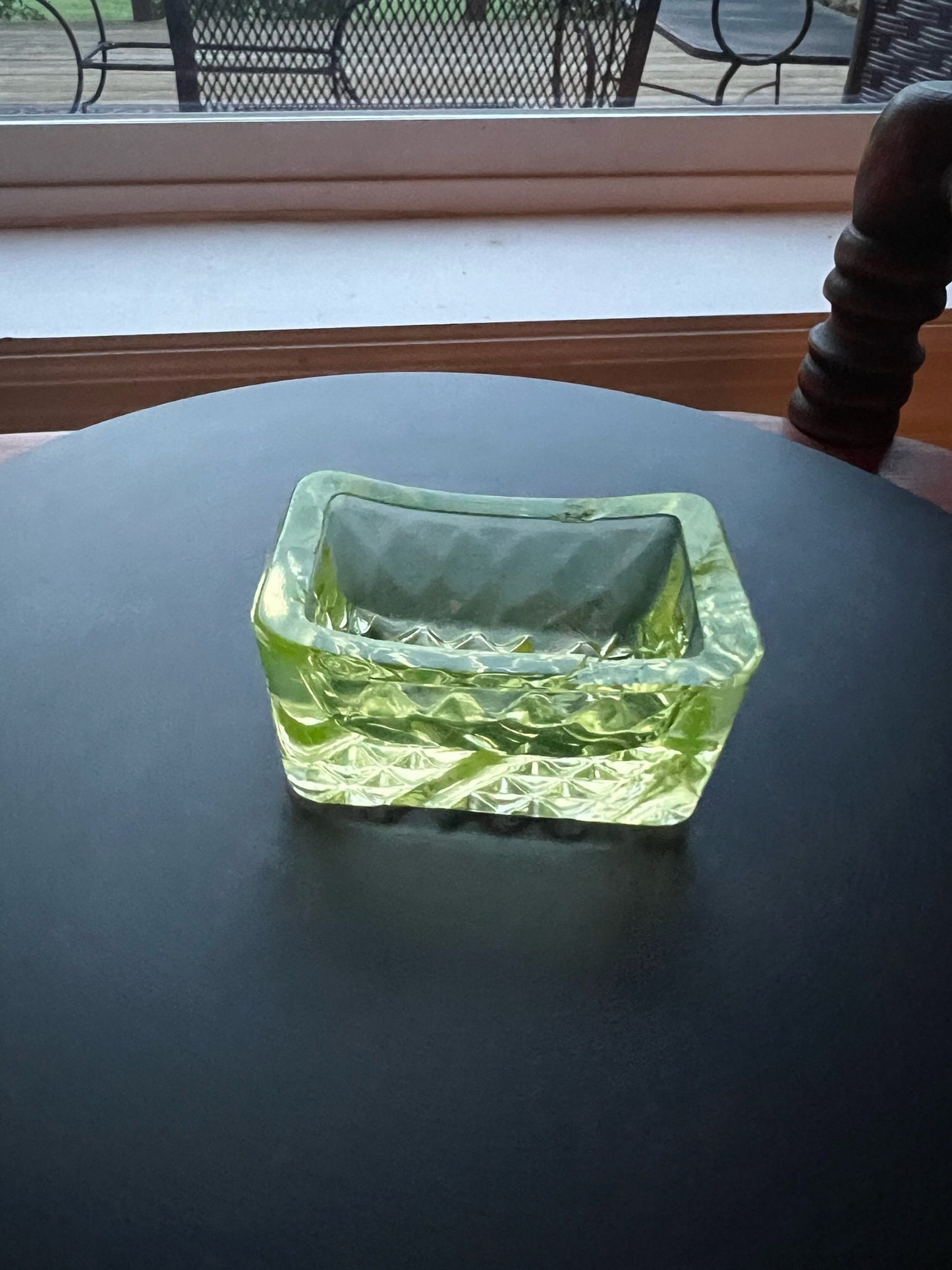 Vintage Vaseline Glass Toothpick Holder: Patterned Small Container