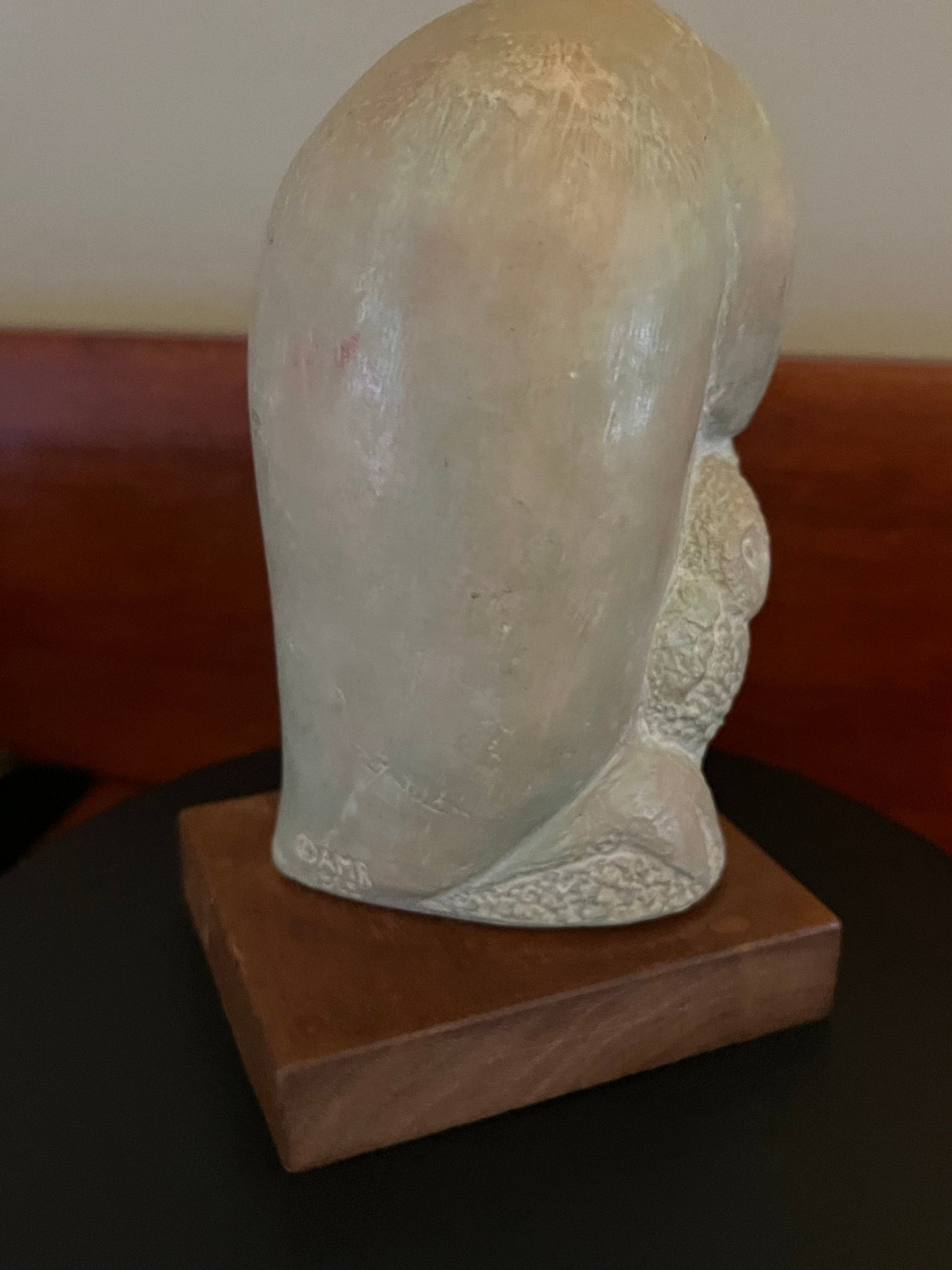 Vintage Grete Schiller Owl and Babies Statue, Alva Museum Replica Owl Figurine with wood base, Vintage