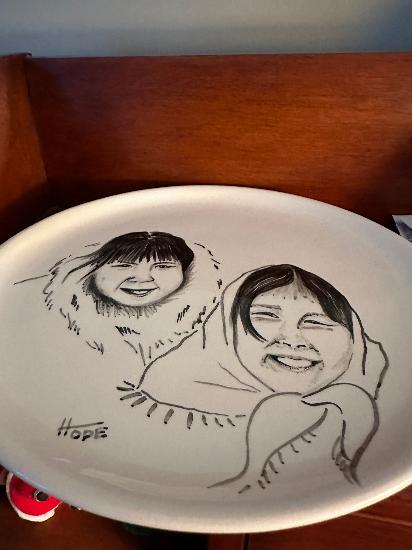 Vintage HOPE Bering Sea Hand Painted Plate: Alaskan Women Art