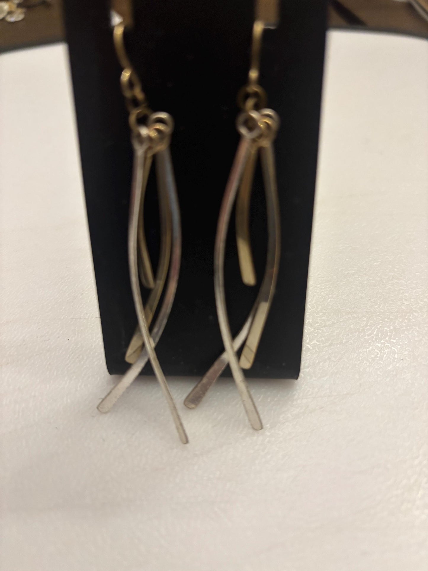 Vintage Peter James Sterling Silver, Long Dangle Brass & Bronze Earrings, Lover Antiques and Vintage