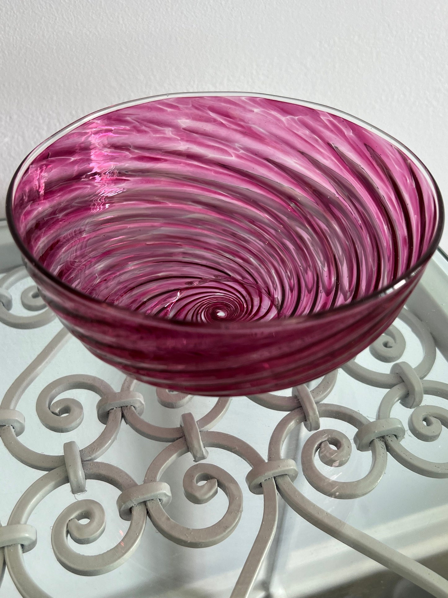 Vintage Cranberry Glass Bowl: Pink Swirl Art Glass, Circa 1960s