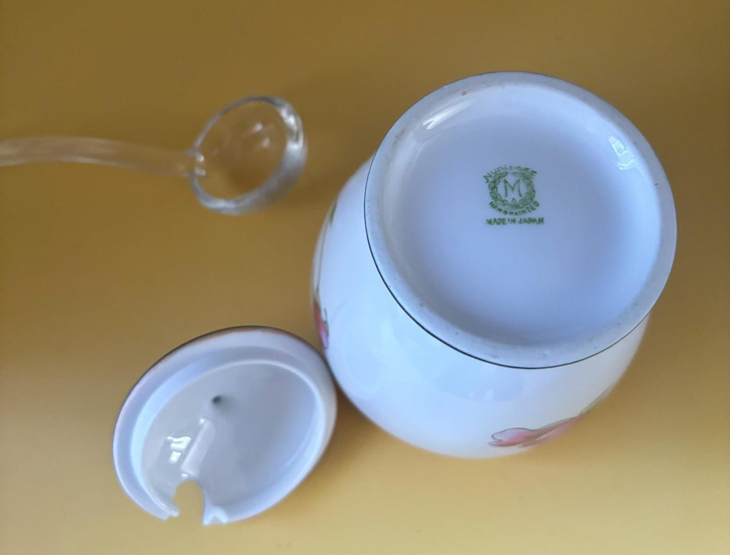 Vintage Noritake Sugar Jar with Lid and Spoon Porcelain Made in Japan Jam Mustard Jar Lover Antiques and Vintage