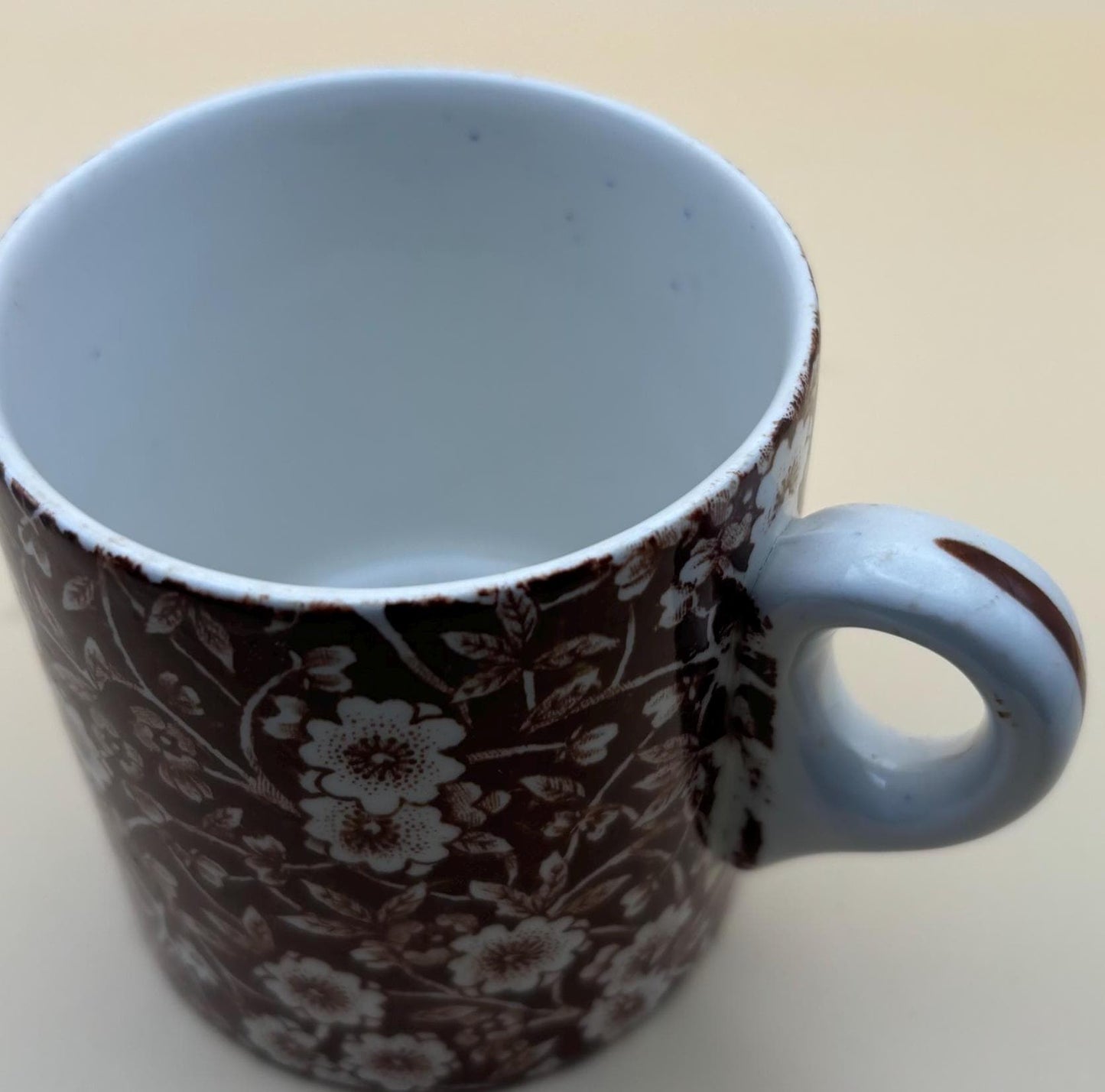 Vintage Royal Crownford Ironstone England Brown and White Floral Transferware Cup Lover Antiques and Vintage