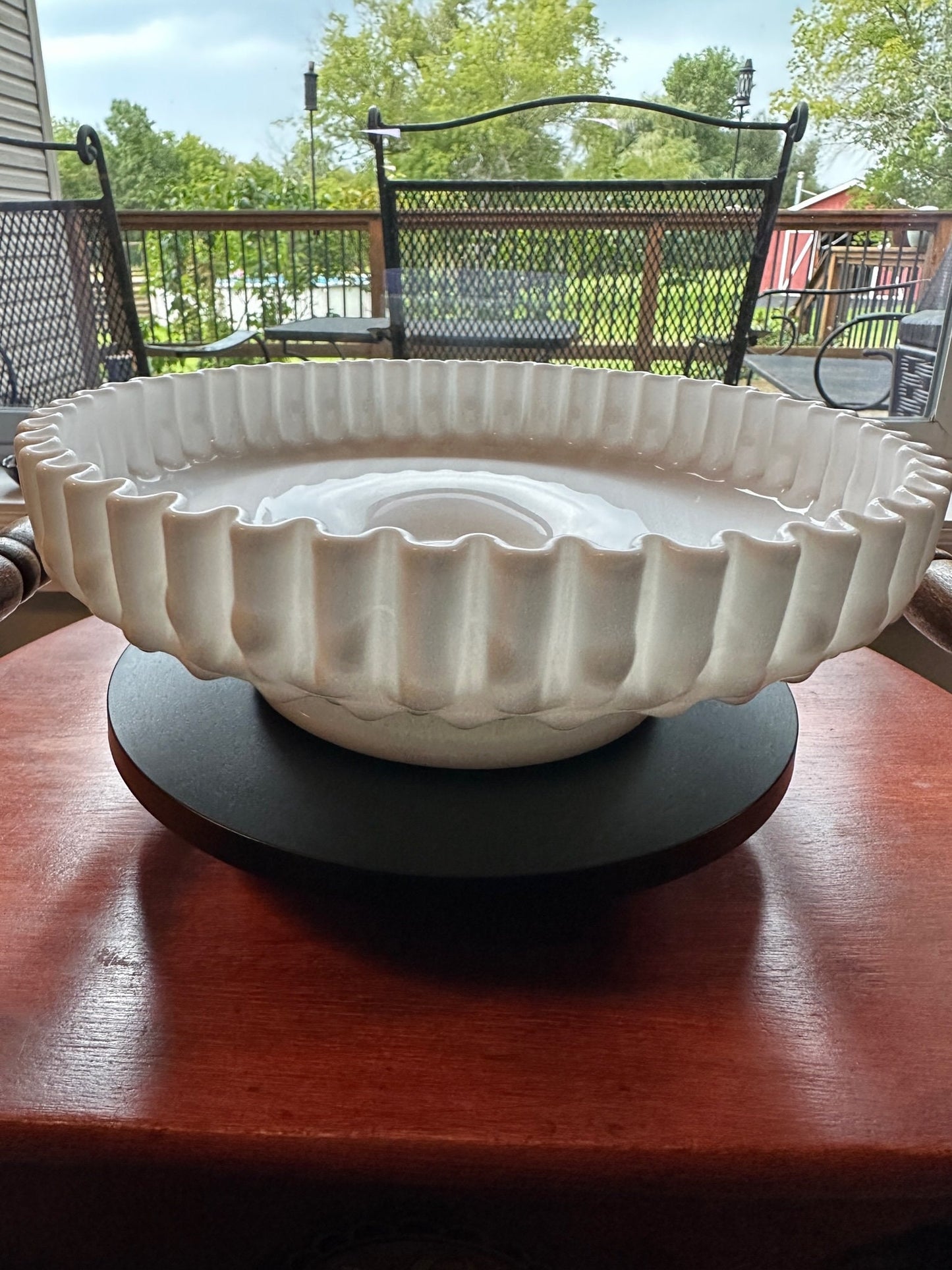Vintage Fenton Milk Glass Cake Stand: Hobnail Ruffled Edge, White Display