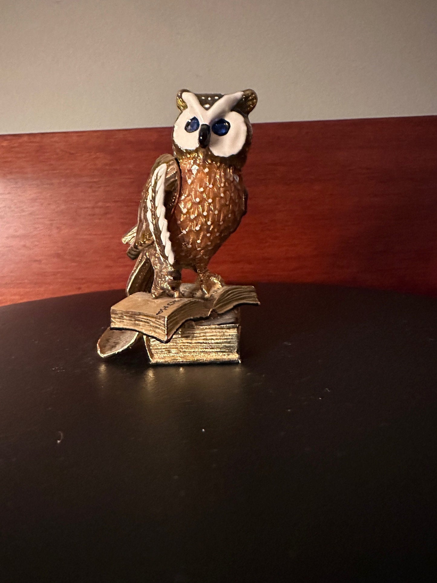 Vintage Enameled Owl Trinket Box on Books: Unique Owl Collection