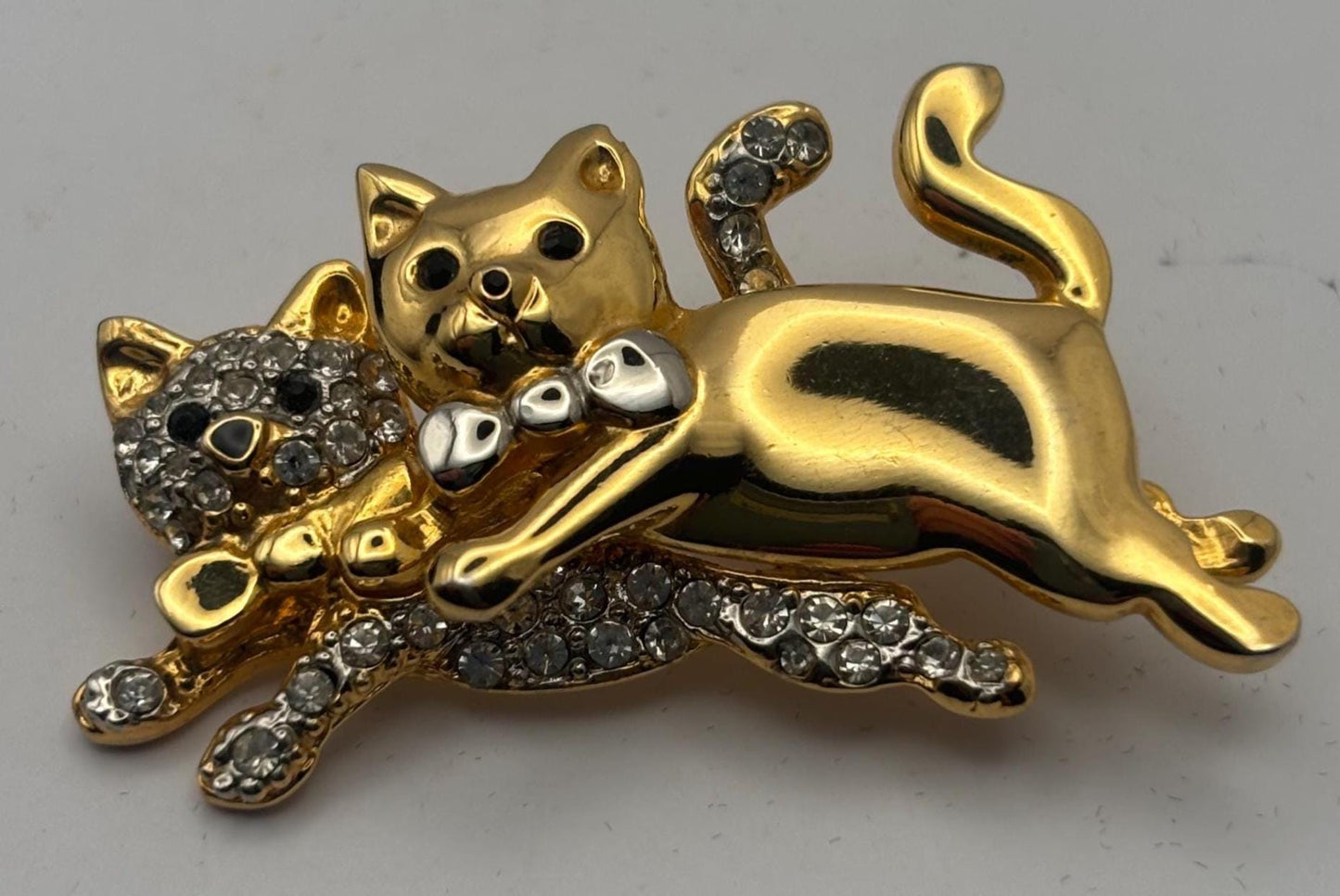 Vintage Cats with Bows Brooch, Gold & Silver Kittens Pin, Lover Antiques and Vintage