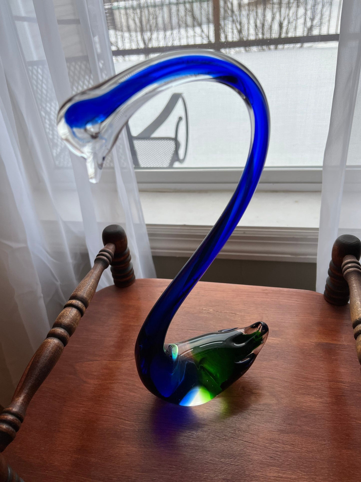 Vintage Blue and Green Hand Blown Glass Swan Stunning Figurine Glass Art 12” tall Great Gift Lover Antiques and Vintage
