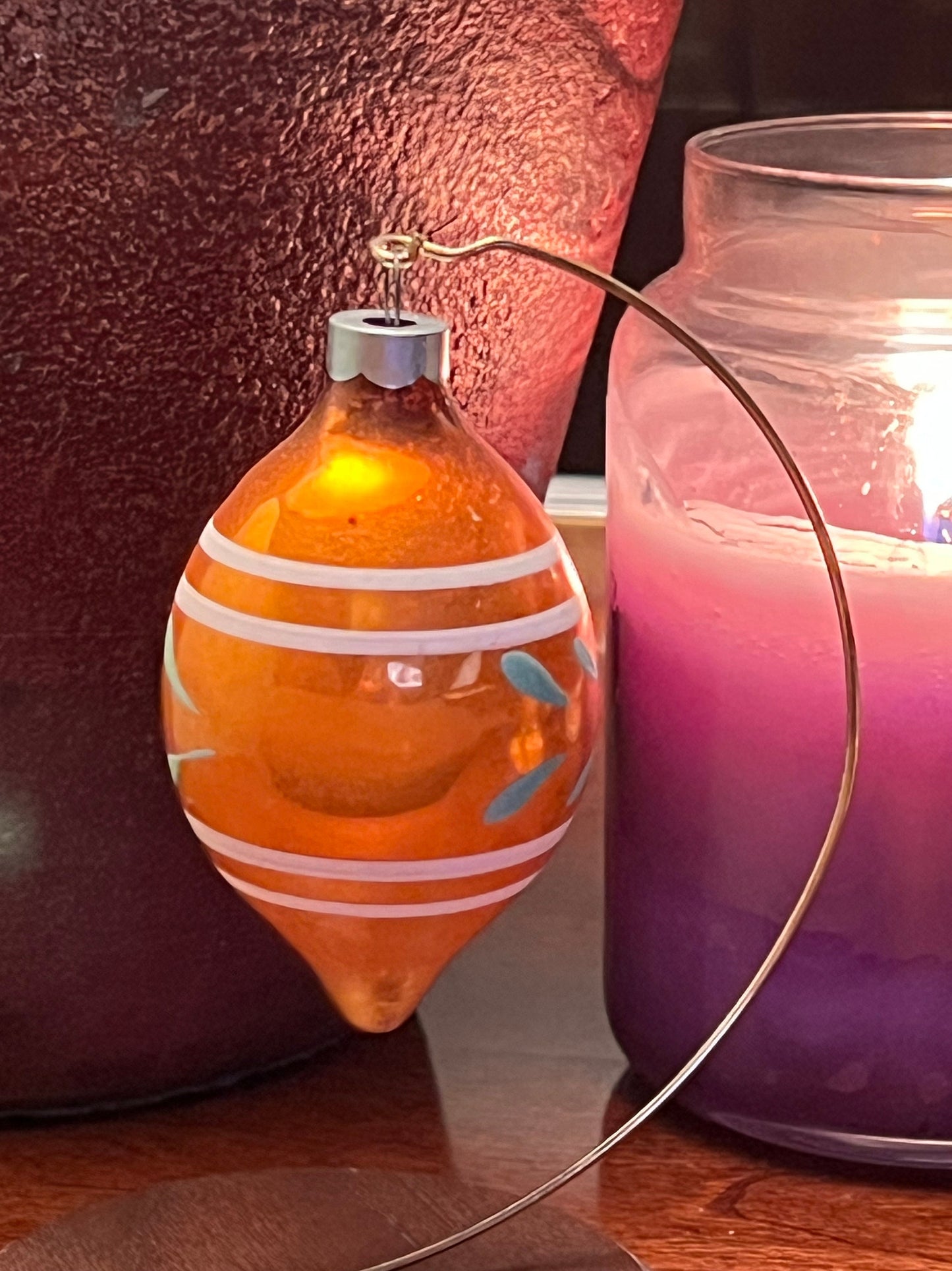 Vintage Shiny Brite Teardrop Ornament: Hand Painted Orange, 1940s