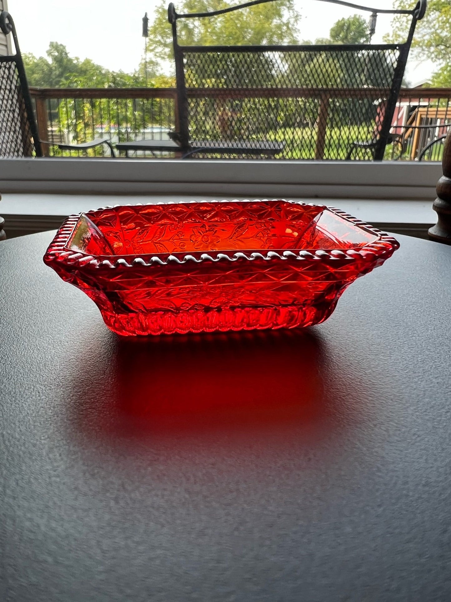 Vintage Ruby Red Amberina Glass Dish: Toothpick Holder, Candy Dish