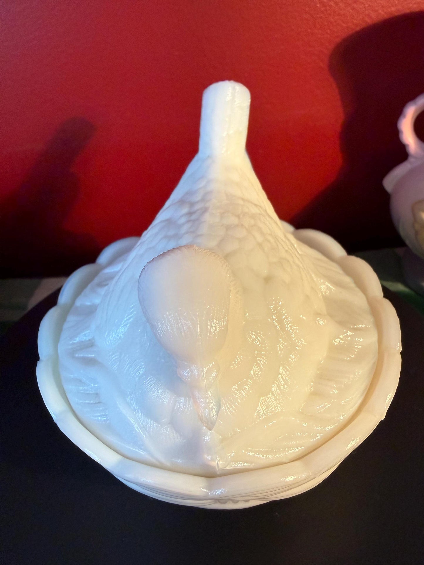 Vintage Hen on Nest Milk Glass Covered Dish White Collectible Animal Figurine