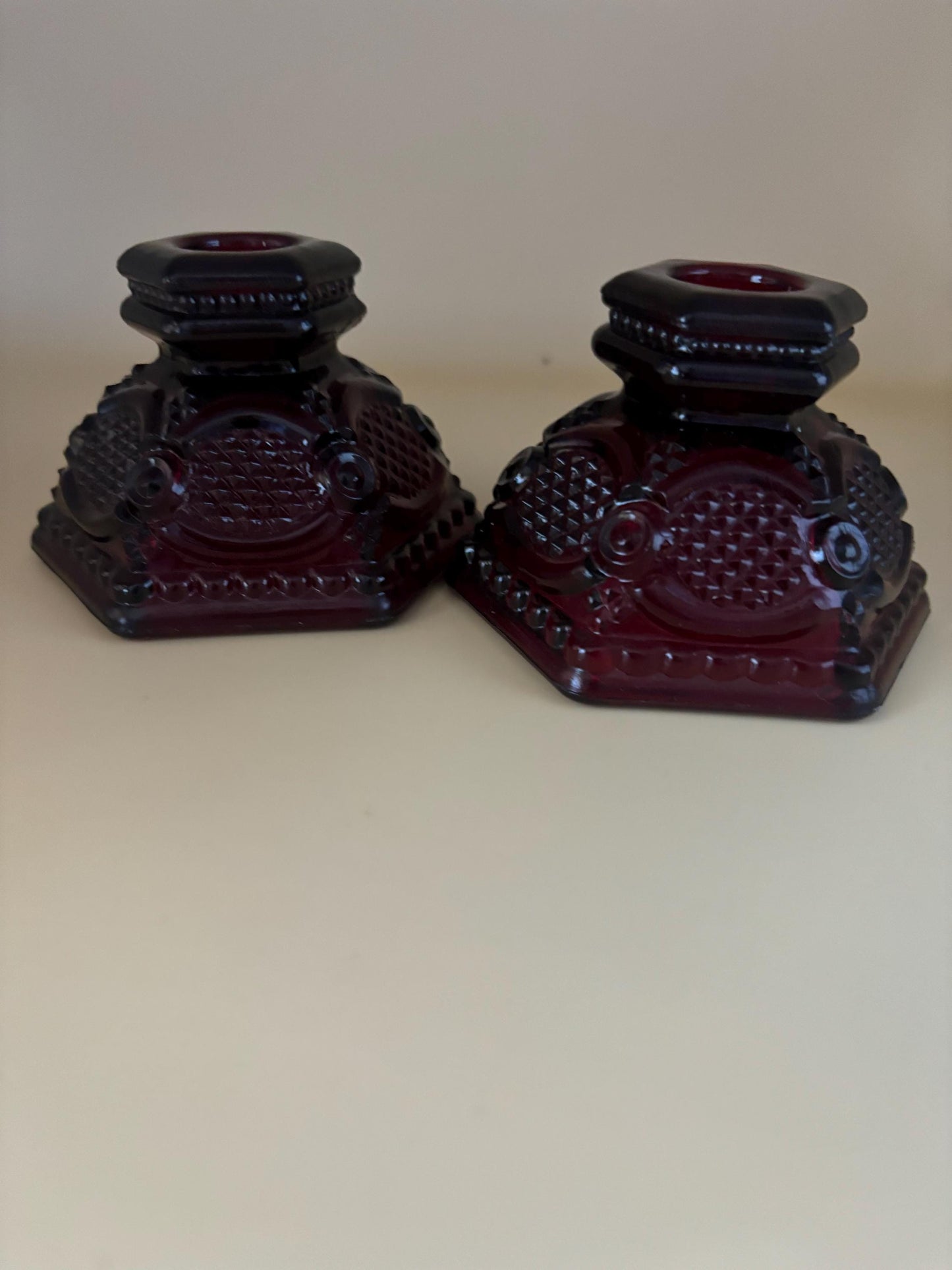 Vintage Fenton Ruby Red Pair of Mini Candleholders Candlestick Holders Lover Antiques and Vintage