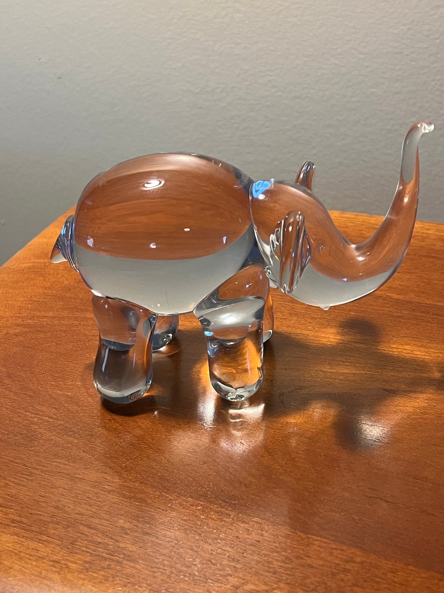 Vintage Art Glass Crystal Elephant with its trunk up lucky elephants Cartoon Style Glass Art Lover Antiques and Vintage