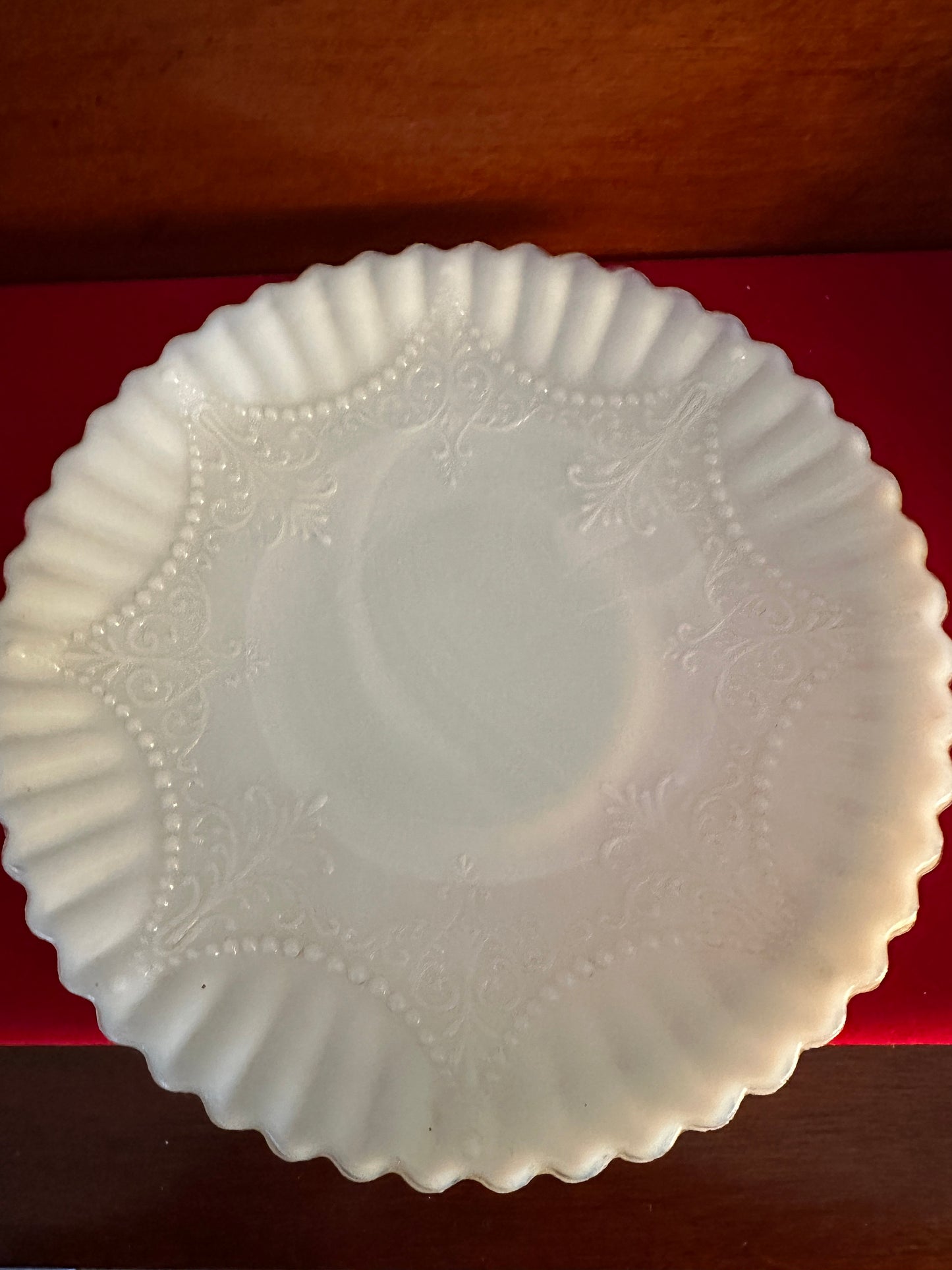 Depression Milk Glass White Monax Petalware Salad Plate, 8” Lace Pattern White Special Glass Plate Lover Antiques and Vintage