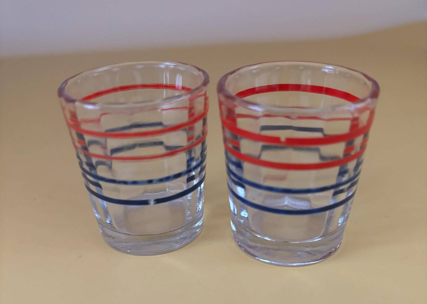 Vintage Red Blue Patriotic Set of 2 Shot Glasses Lover Antiques and Vintage