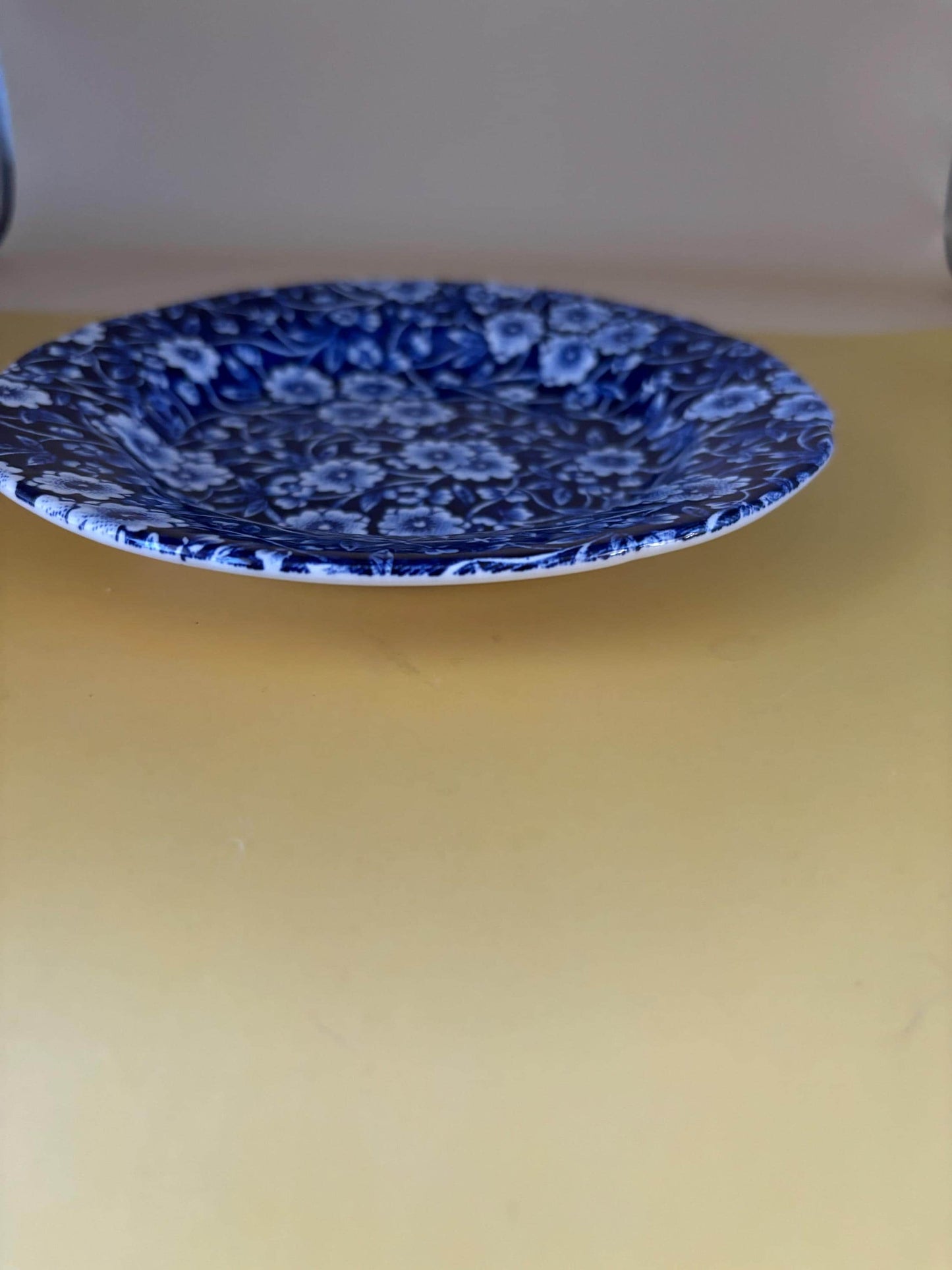 Vintage CALICO Blue and White Flower Bread Butter Plate, Royal Crownford Ironstone England, Burleigh Floral Transferware