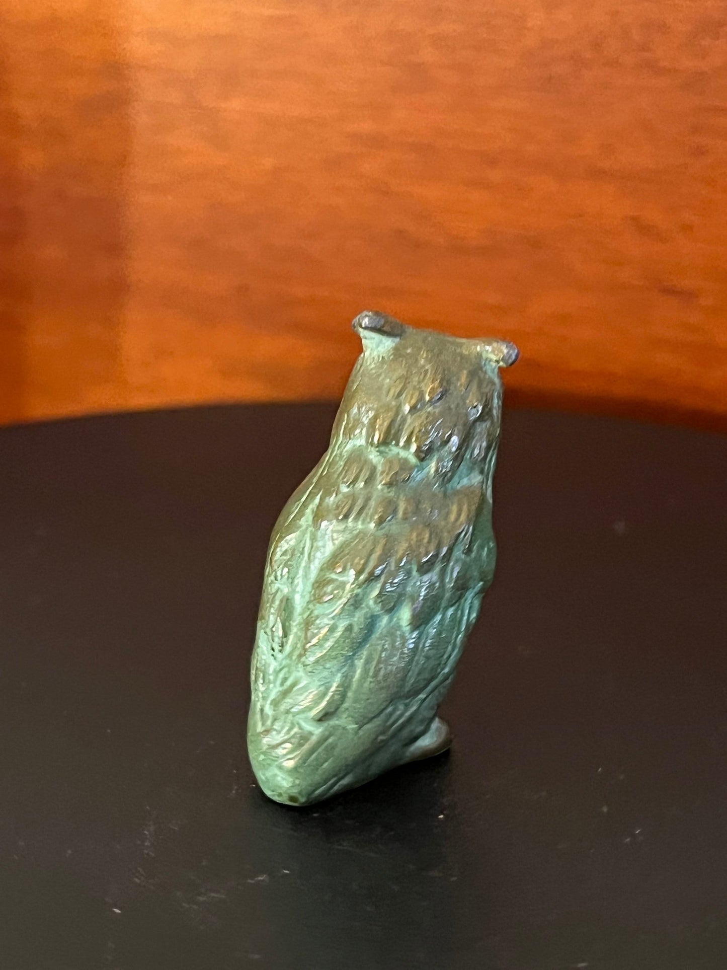 Antique Bronze Mini Owl Figurine, with Original Patina, Old Owl Figure, Lover Antiques and Vintage