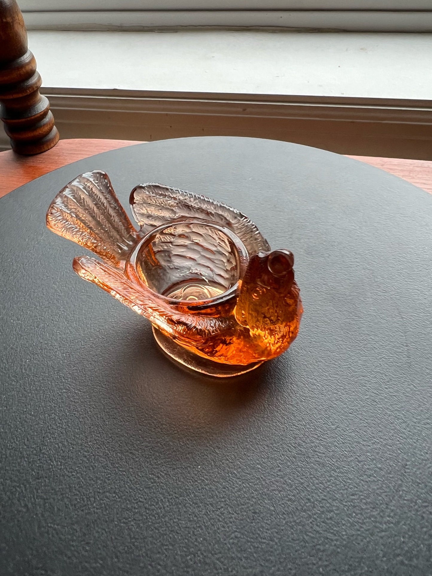 Vintage Amber Degenhart Art Glass Rooster Salt Cellar Dish