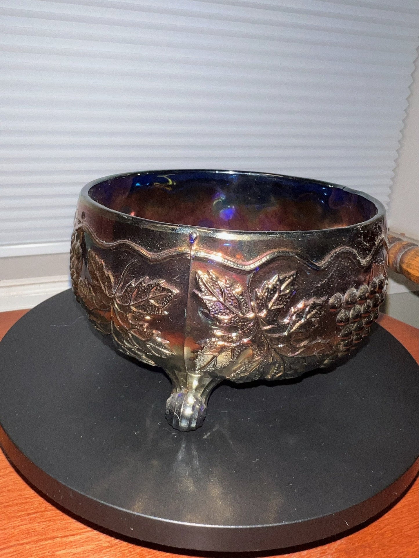 Vintage Fenton Amethyst Carnival Glass Bowl: Grape & Leaf Pattern
