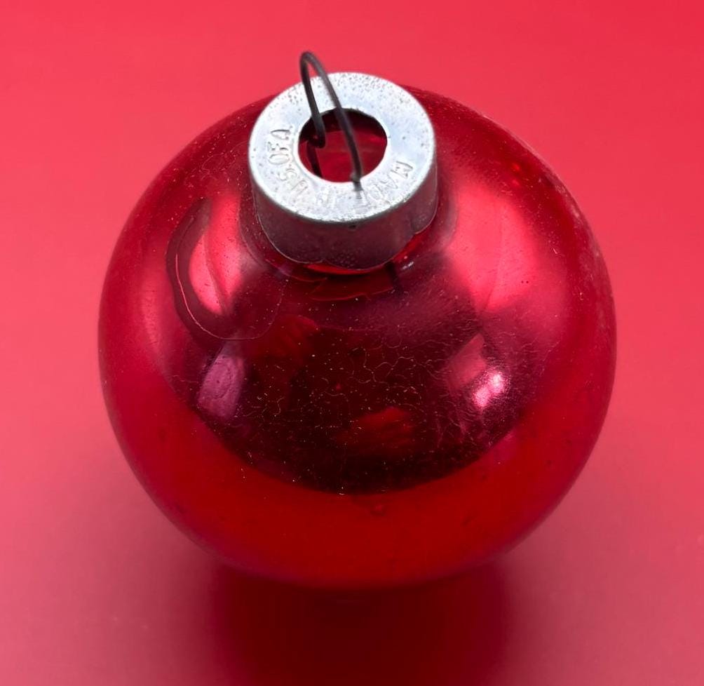 Vintage Red Shiny Brite Striped Ball Ornament Circle Circa 1940’s Lover Antiques and Vintage