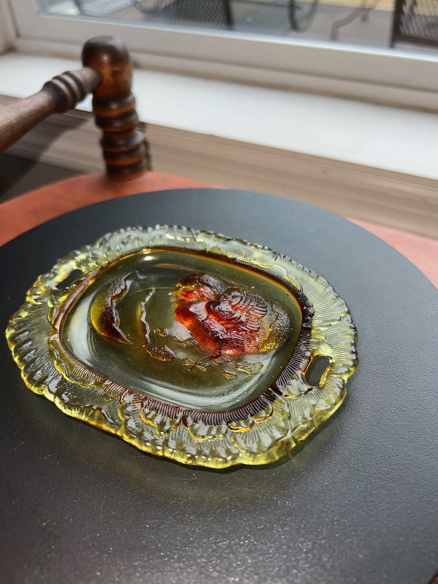 Vintage Amber Pressed Glass Plate: Chick Emerging From Egg