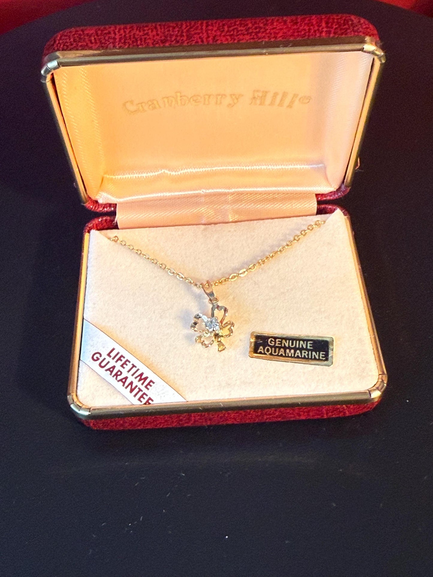 Genuine Aquamarine Shamrock Necklace Gold 9.25 Inch Chain Elegant Clover Pendant Gift