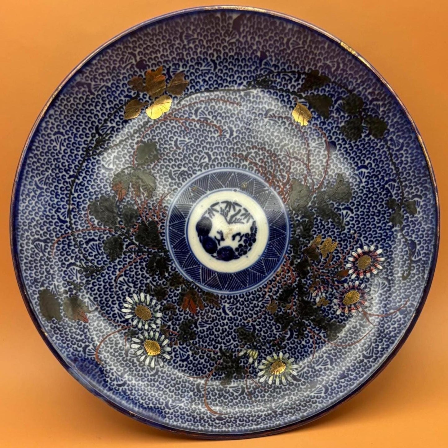 Antique Chinese Qing Dynasty Qianlong Period Blue Glazed Medallion Dish Cobalt Blue on Porcelain Bowl Lover Antiques and Vintage
