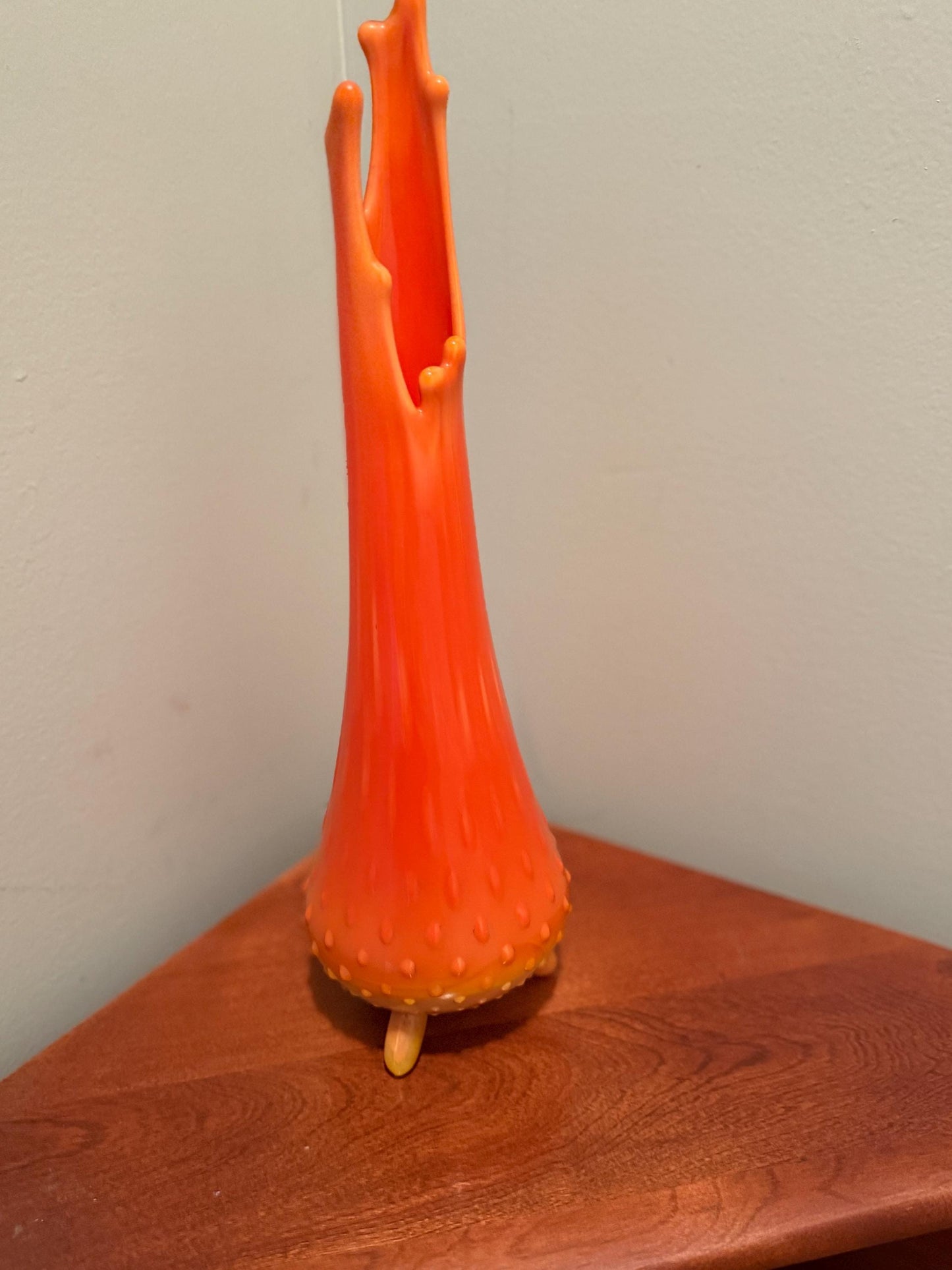 Vintage LE Smith Bittersweet Three Toe Swung Vase Orange Yellow Slag Glass Footed Ruffle Drippy Vase Lover Antiques and Vintage