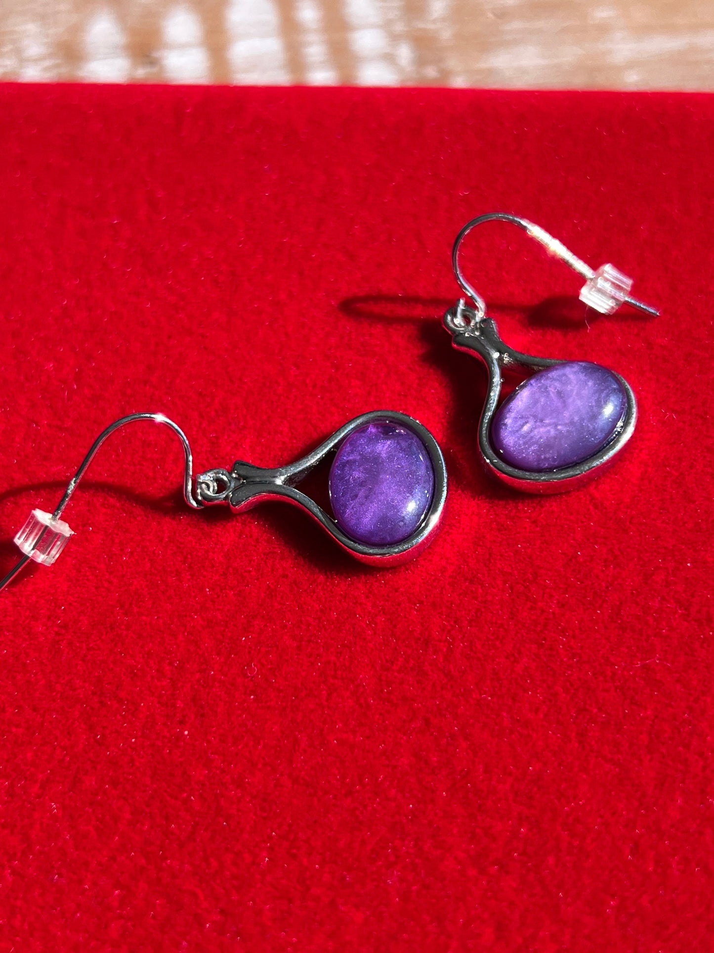 Vintage Purple Teardrop Earrings: Silver Tone Jewelry
