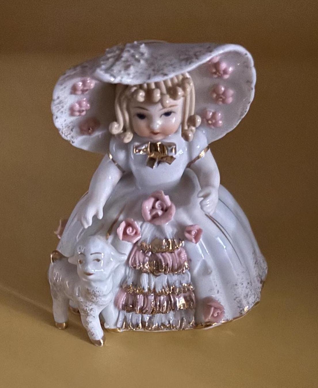 Vintage Lefton Mary Had A Little Lamb Porcelain Hand Painted Figurine Lover Antiques and Vintage