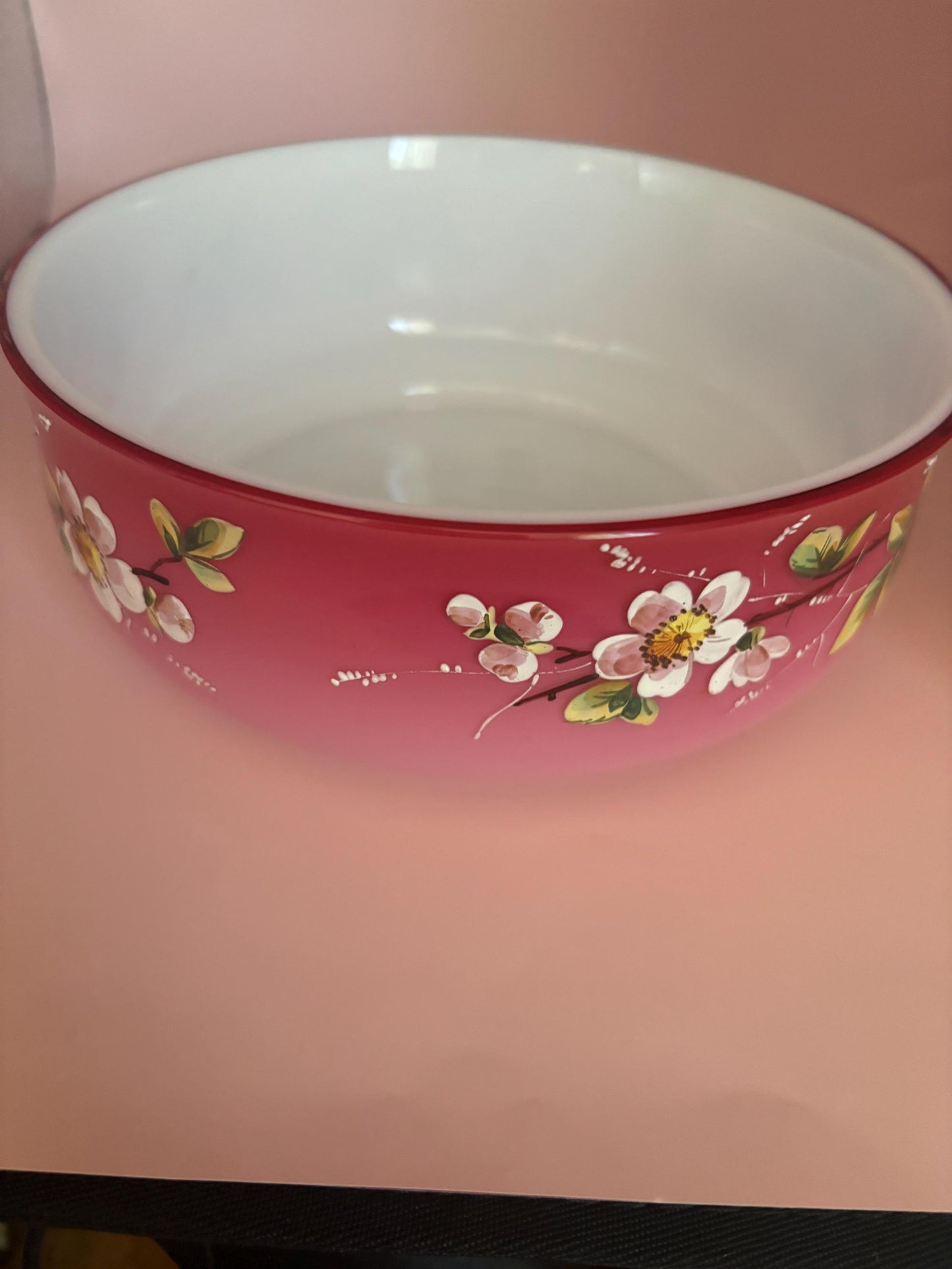 Vintage Hand Painted Bowl Pink/Red Hombre Glass Dish Signed 1408 on bottom Japanese Large Encased Glass Bowl Lover Antiques and Vintage