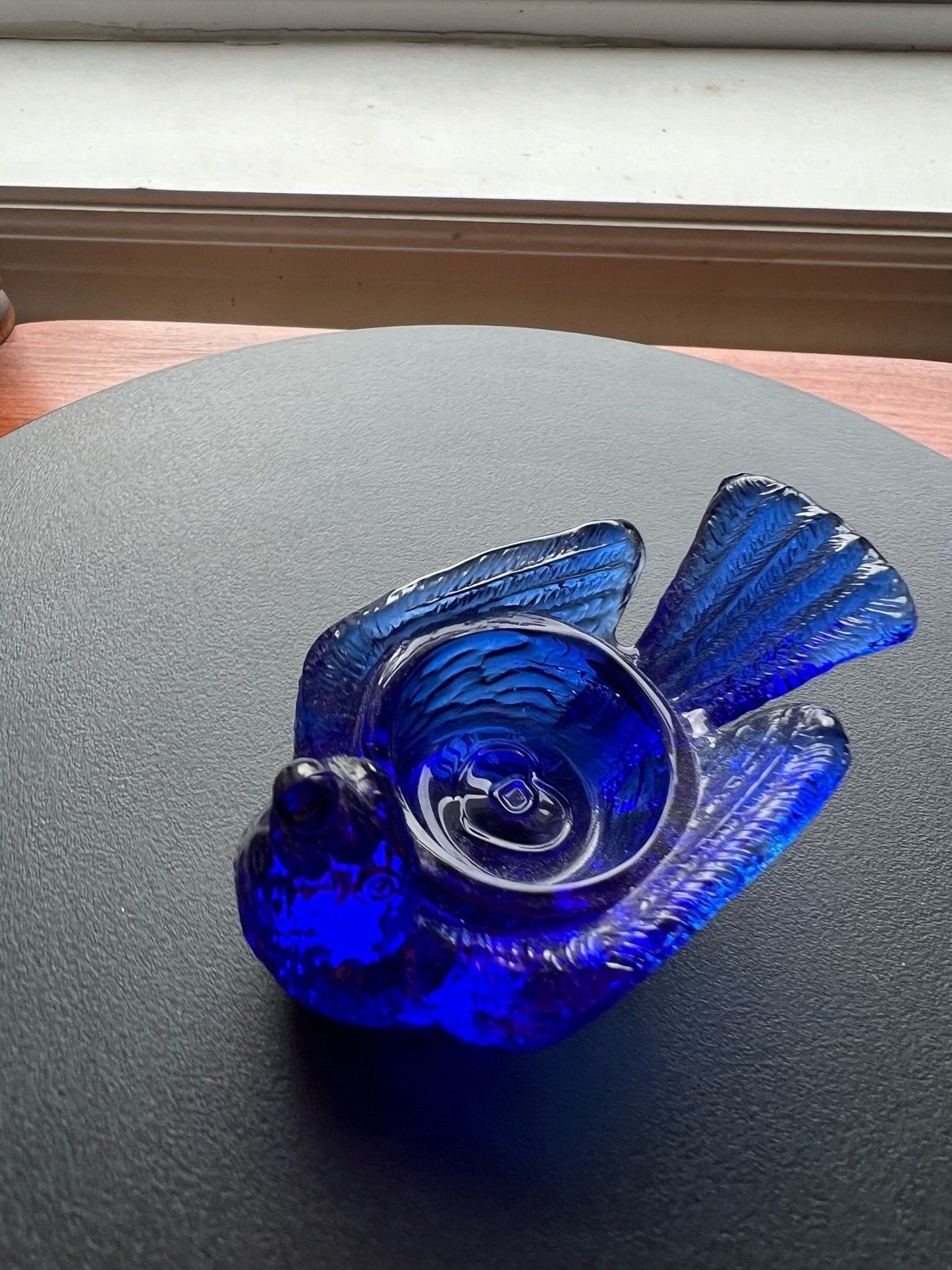 Vintage Cobalt Blue Degenhart Art Glass Rooster Salt Cellar