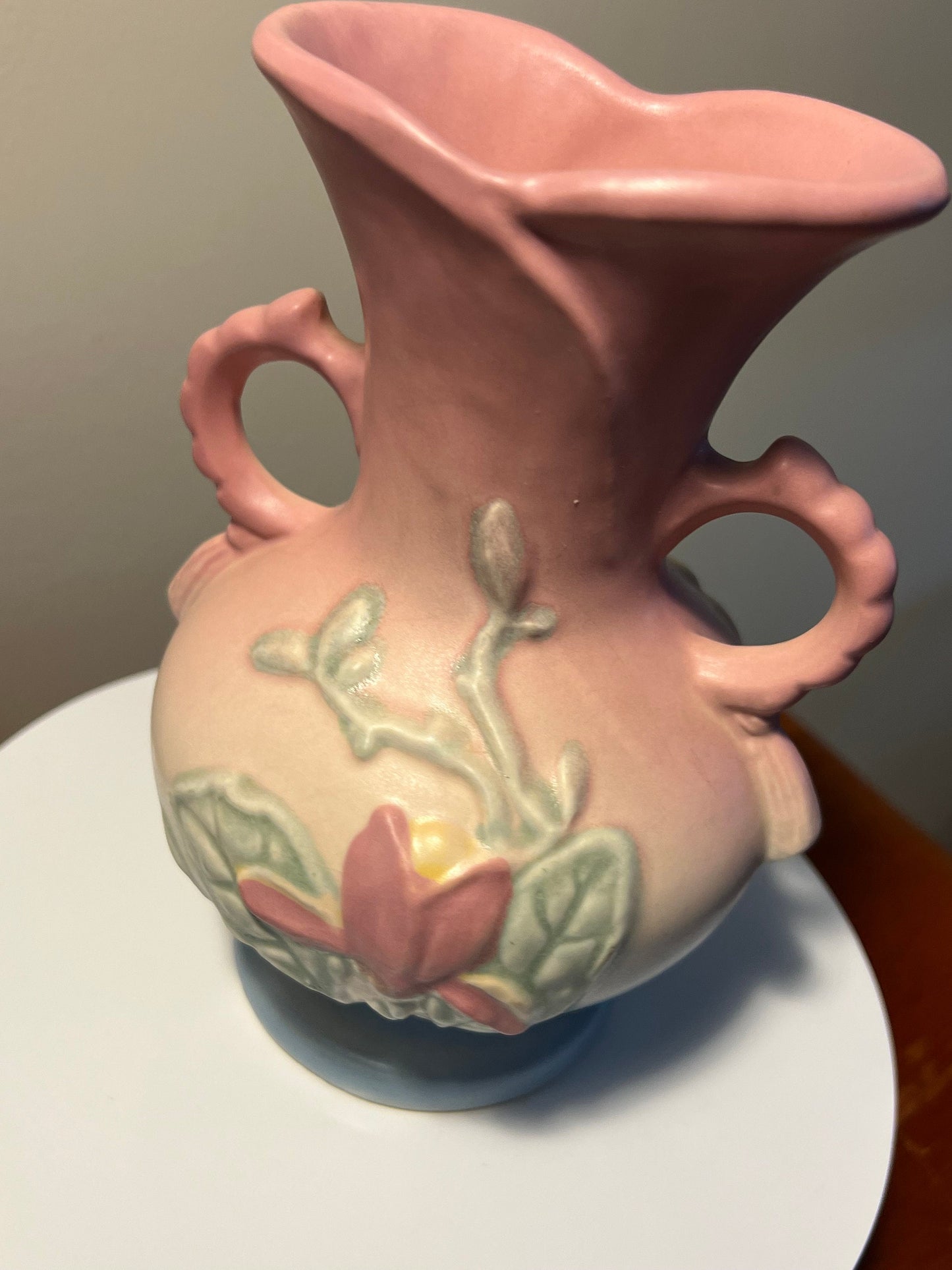 Vintage Hull Pottery Vase: Magnolia Bud Pattern, Double Handle