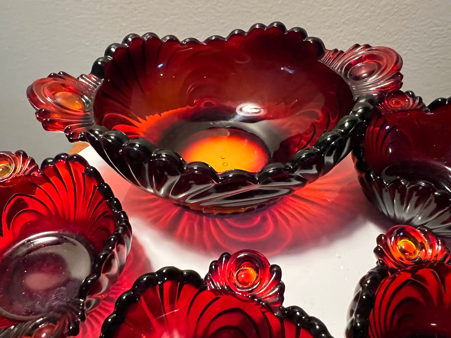 Vintage Red Amberina Glass Art Bowls Summit Art Small Glass Collection Lover Antiques & Vintage