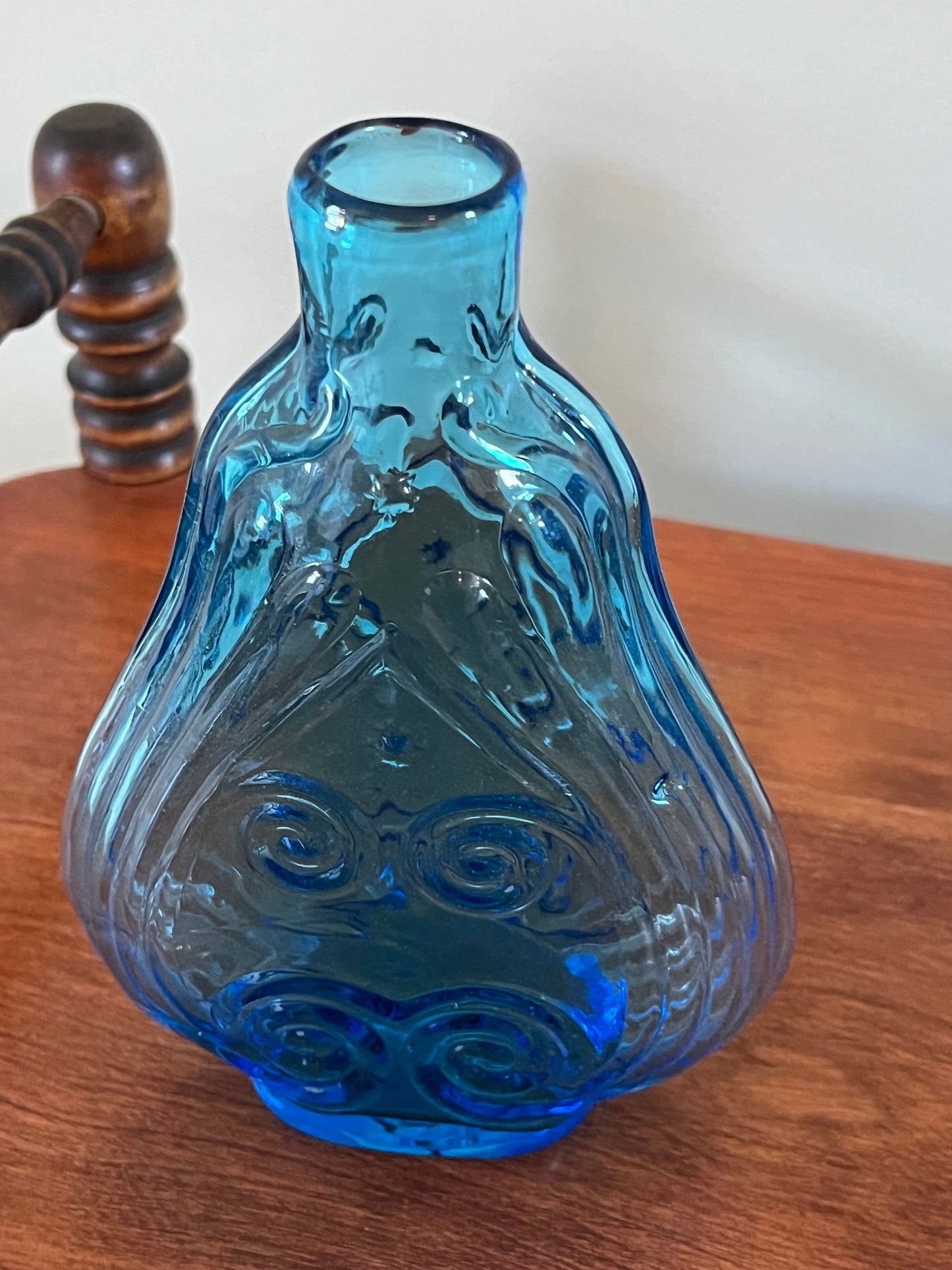 Vintage Blue Glass Violin Vase: Hand Blown Art Glass Flask