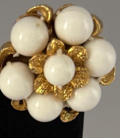 Vintage White & Gold Cluster Clip On Earrings Lover Antiques and Vintage
