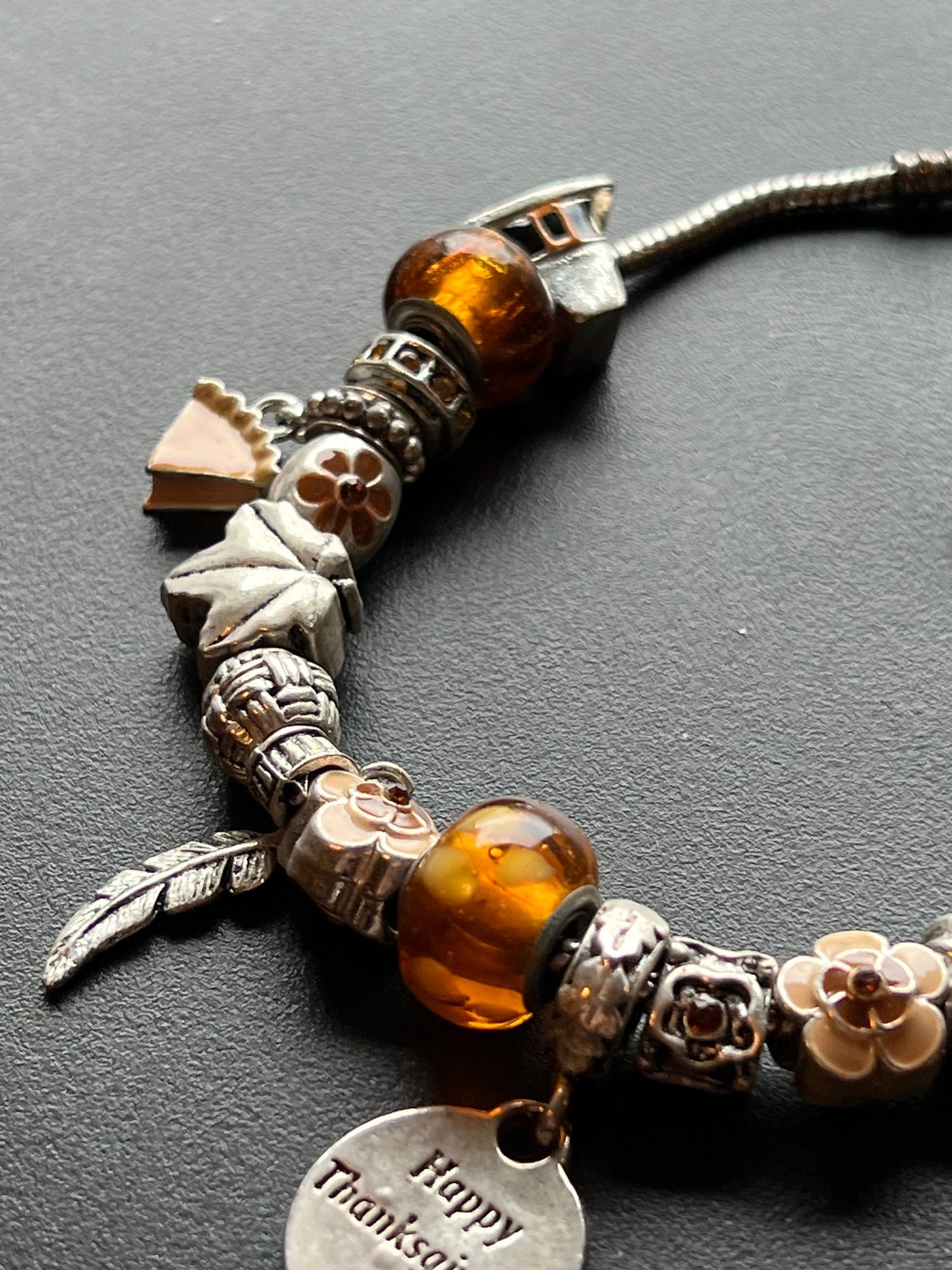 Willabee & Ward Charm Bracelet: Thanksgiving Theme, Amber Beads