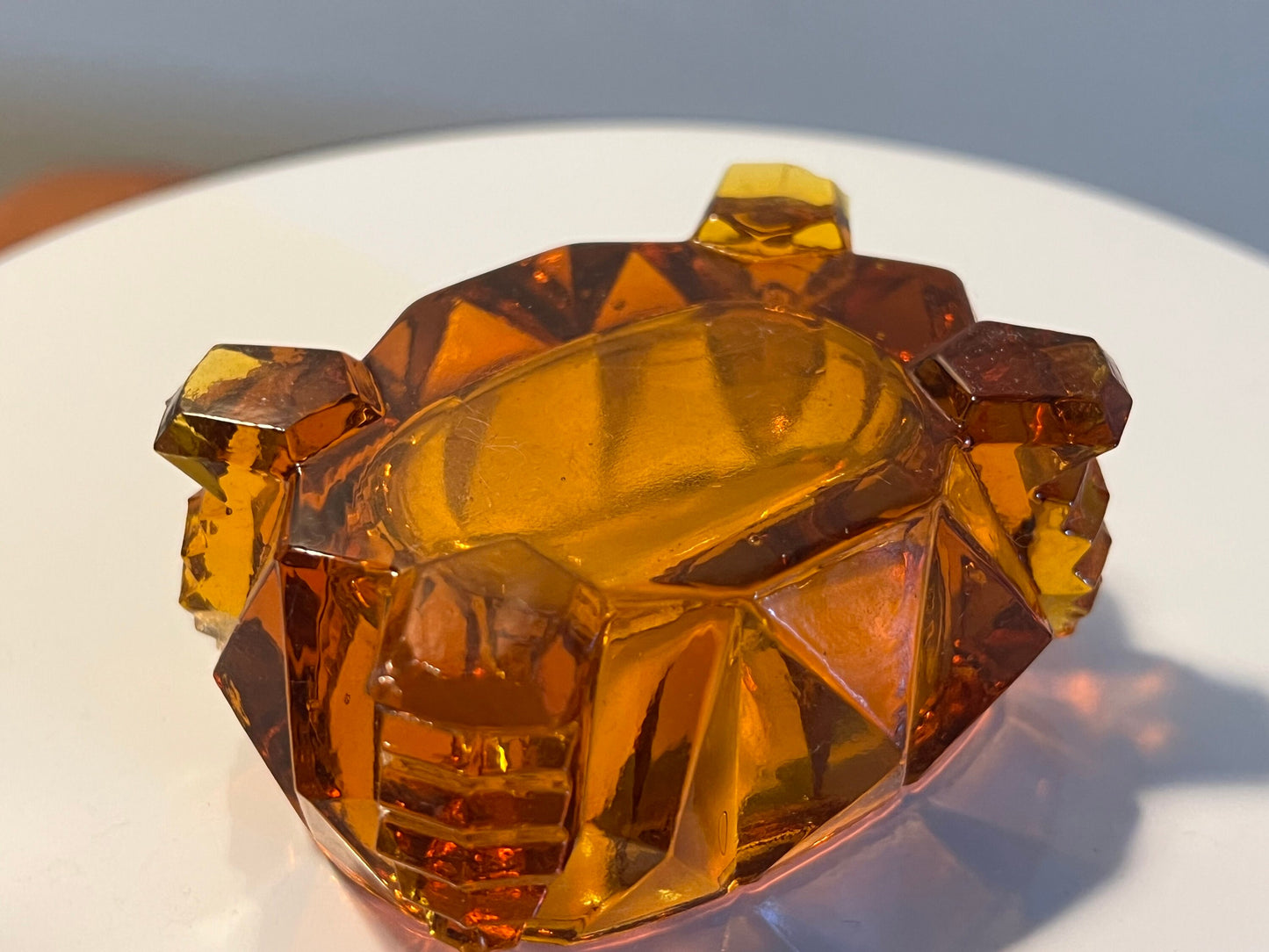 Vintage Amber Cut Glass Toothpick Holder: Rectangular Sugar Dish