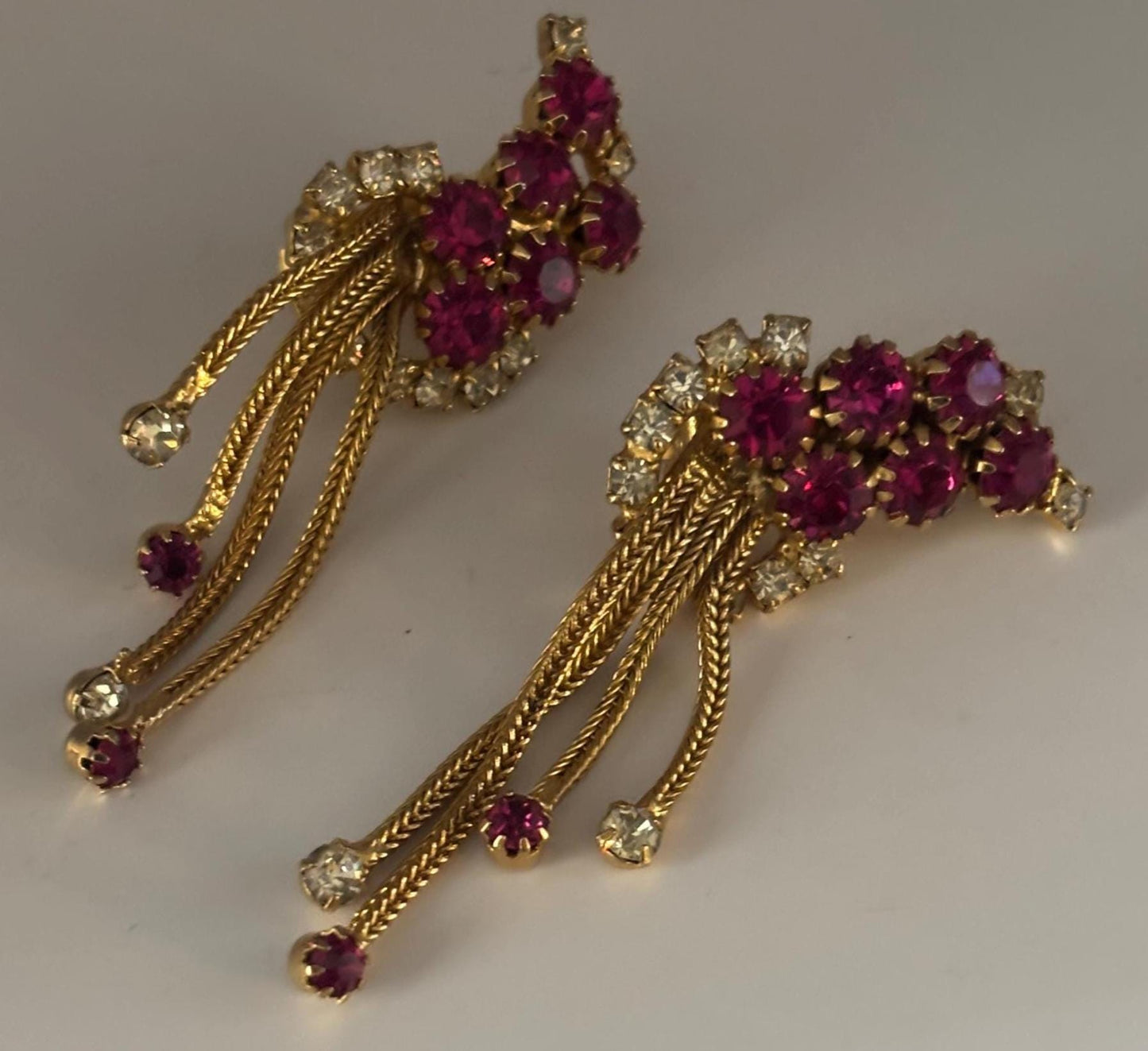 Vintage Swarovski Pink Rhinestone & Gold Clip On Earrings Lover Antiques and Vintage