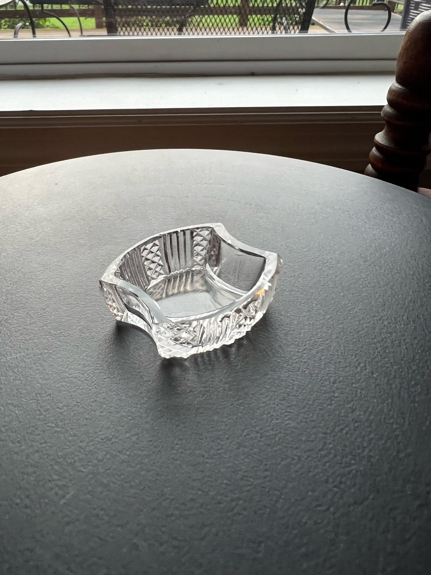 Vintage Cut Crystal Salt Dish: Scalloped Glass Toothpick Holder