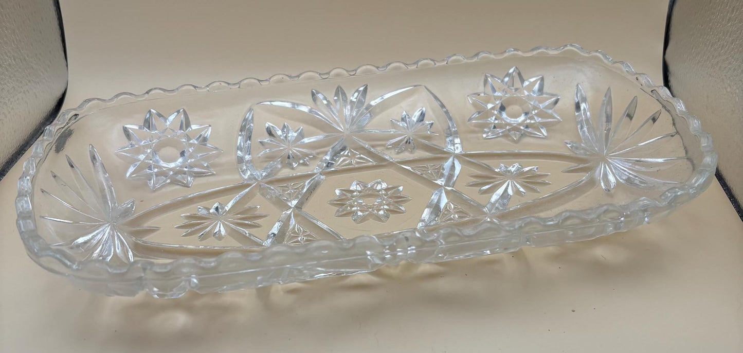 Vintage Crystal Glass Dish or Serving Dish Glass Serving Tray Anchor Hocking Star of David Design Lover Antiques and Vintage