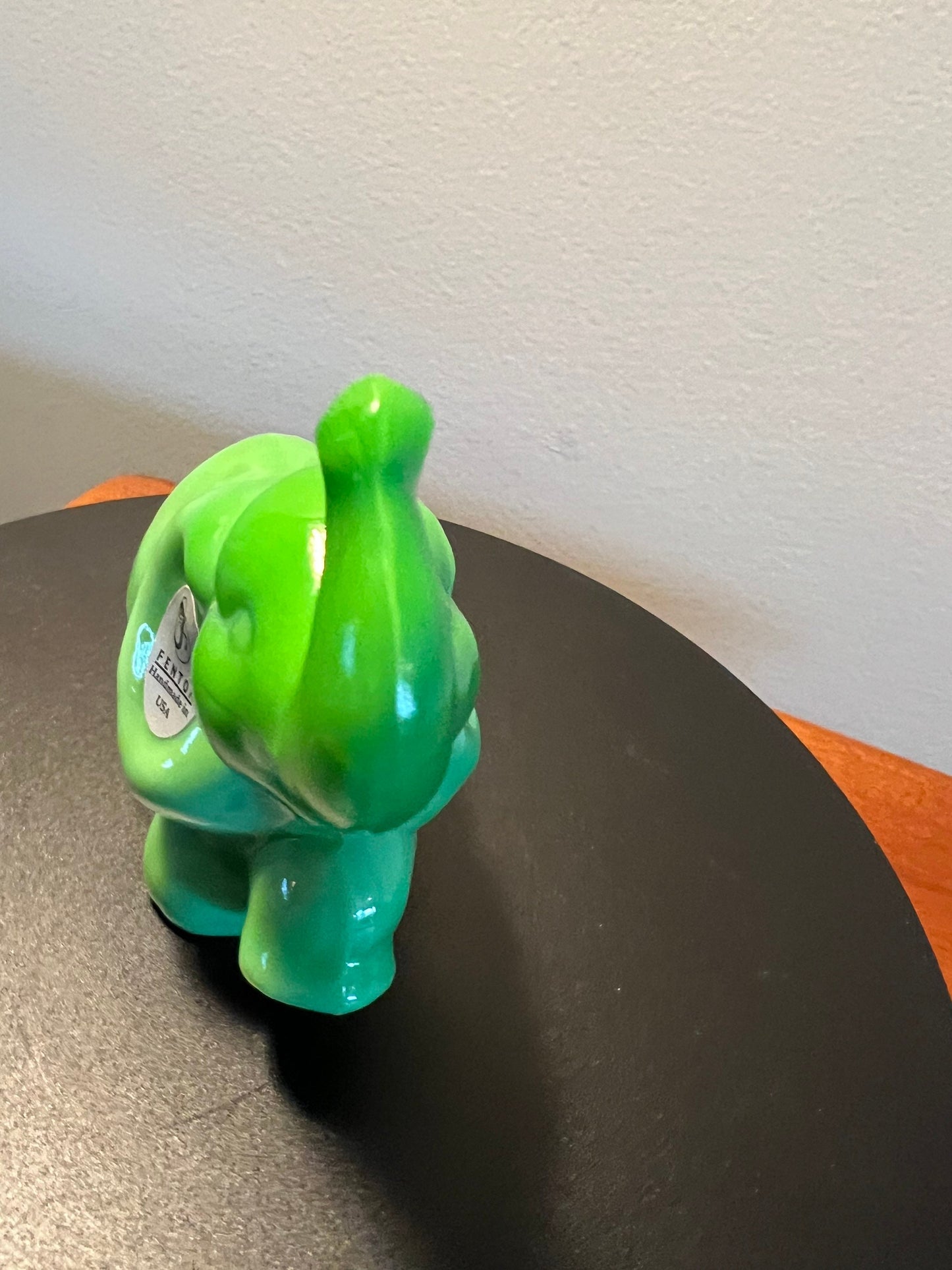 Vintage Fenton Green Slag Glass Elephant Figurine: Lucky Trunk Up