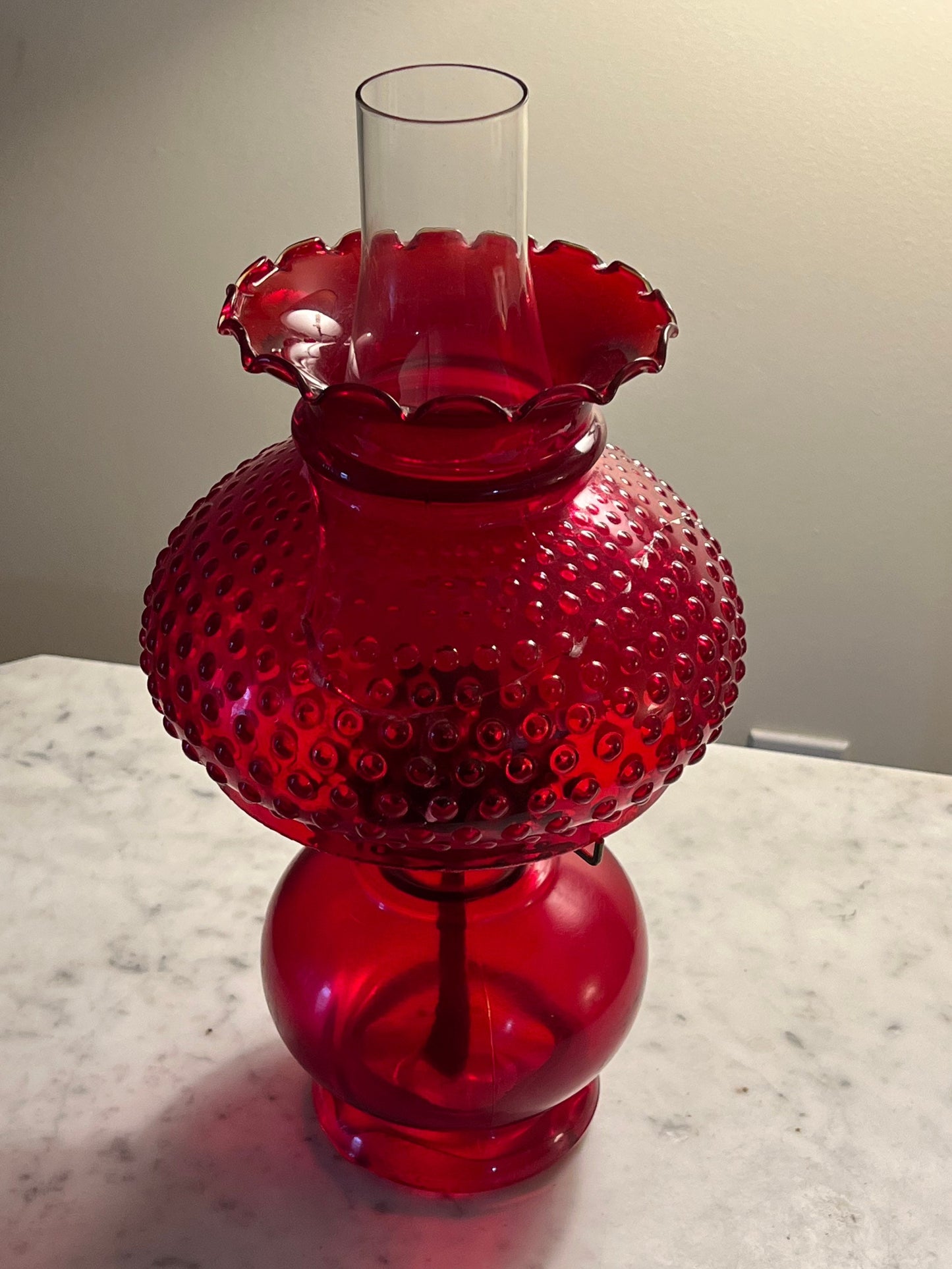 Vintage Fenton Ruby Red Hobnail Glass Lamp Lover Antiques and Vintage