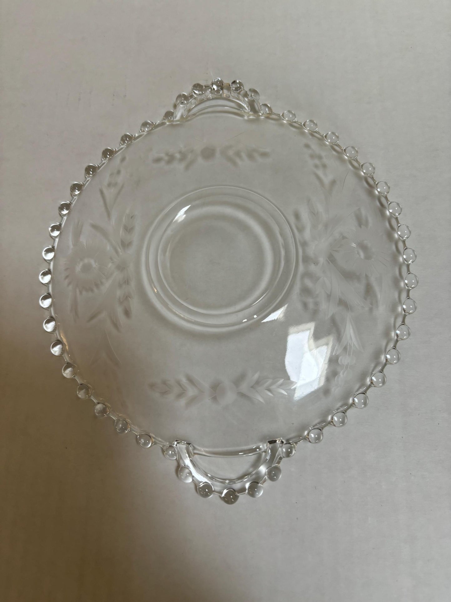 Antique Imperial Beaded Glass Candlewick Etched Glass Plate Platter Lover Antiques and Vintage