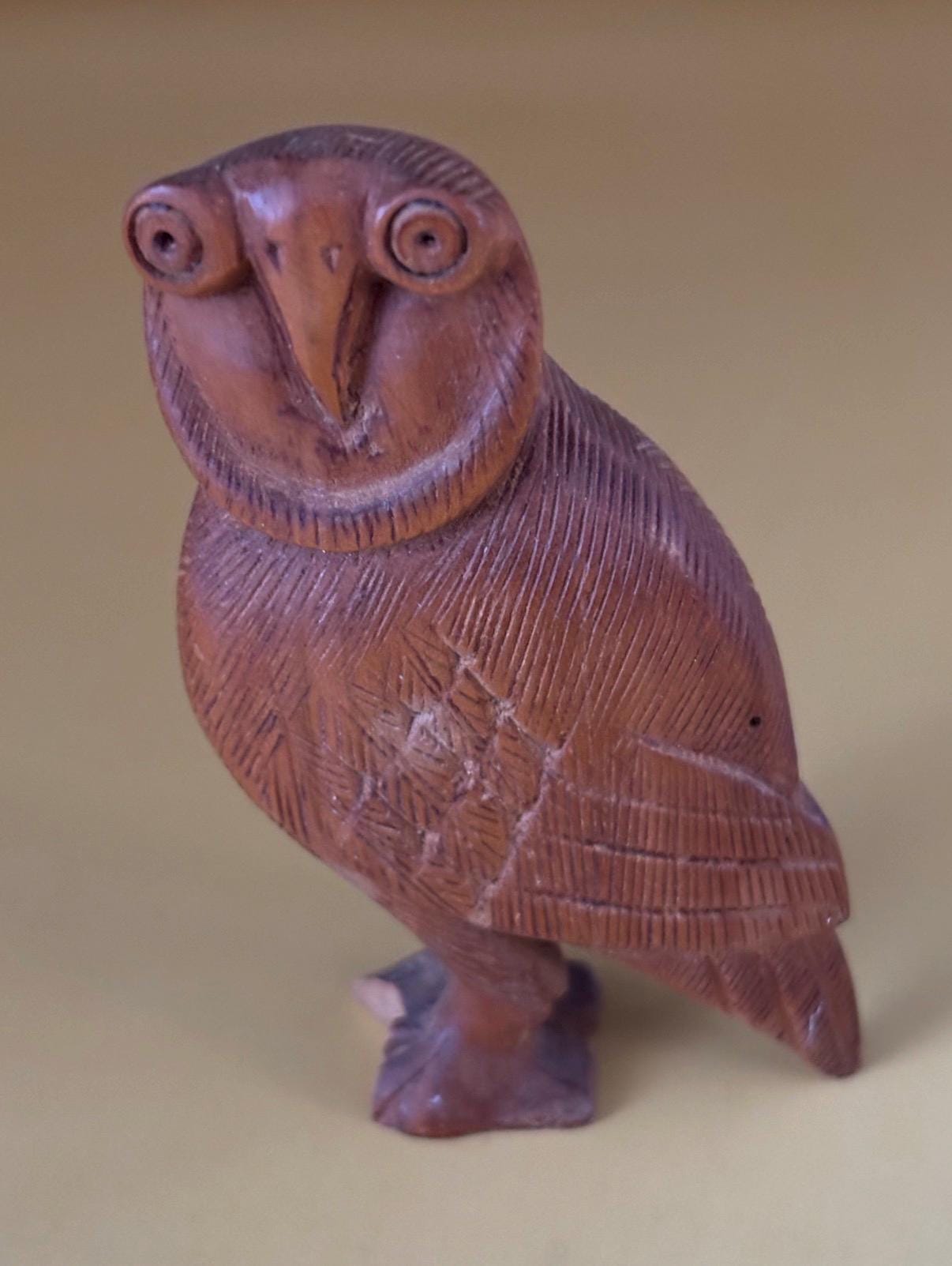 Hand Carved Owl Figurine, Indian Rosewood From India, Sheesham Wood Art