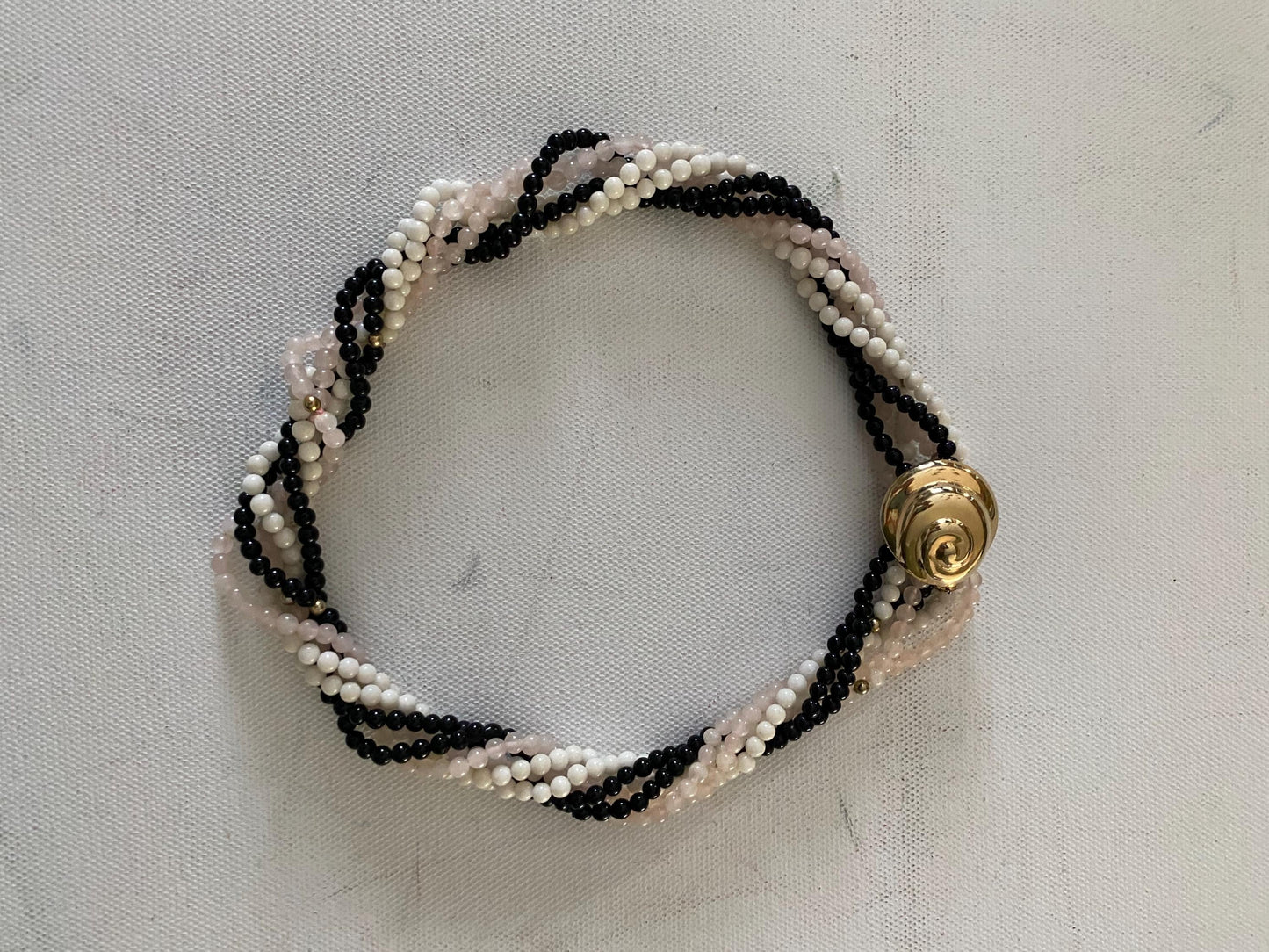 Vintage Multi Strand Twist Necklace: Black, White & Gray