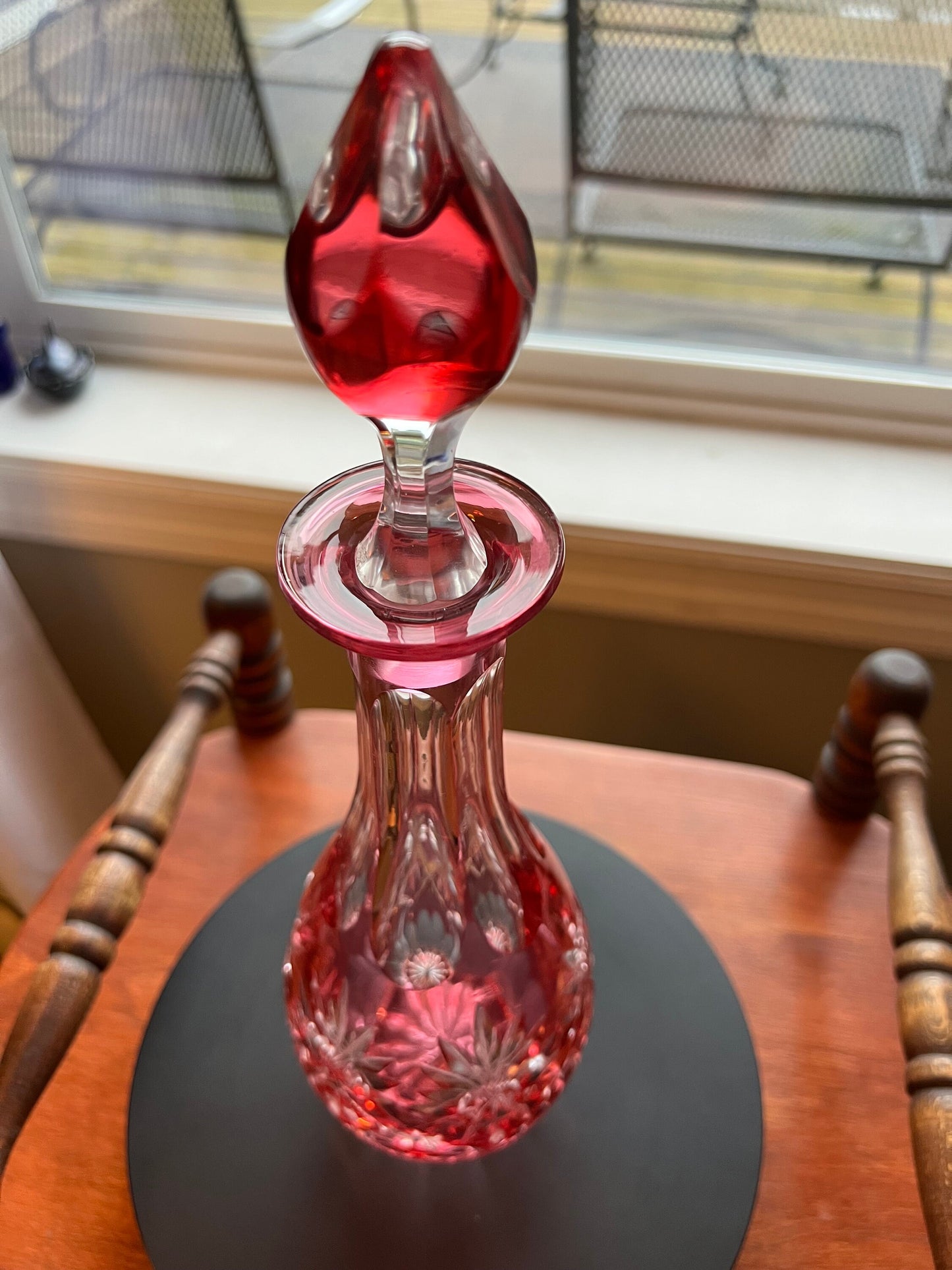 Vintage AJKA Bohemian Pink Cut Crystal Decanter with Stopper