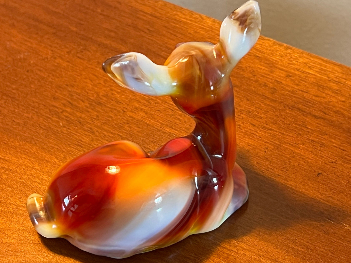 Vintage Fenton Fawn Deer Ruby Marble 1984 Special Order Satin Glass Art Glows Under Black Light Lover Antiques and Vintage