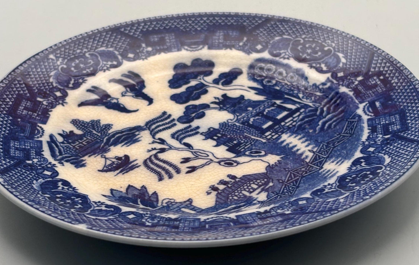 Antique Blue Willow Plate, Bone China, Signed Made in Occupied Japan, Lover Antiques and Vintage